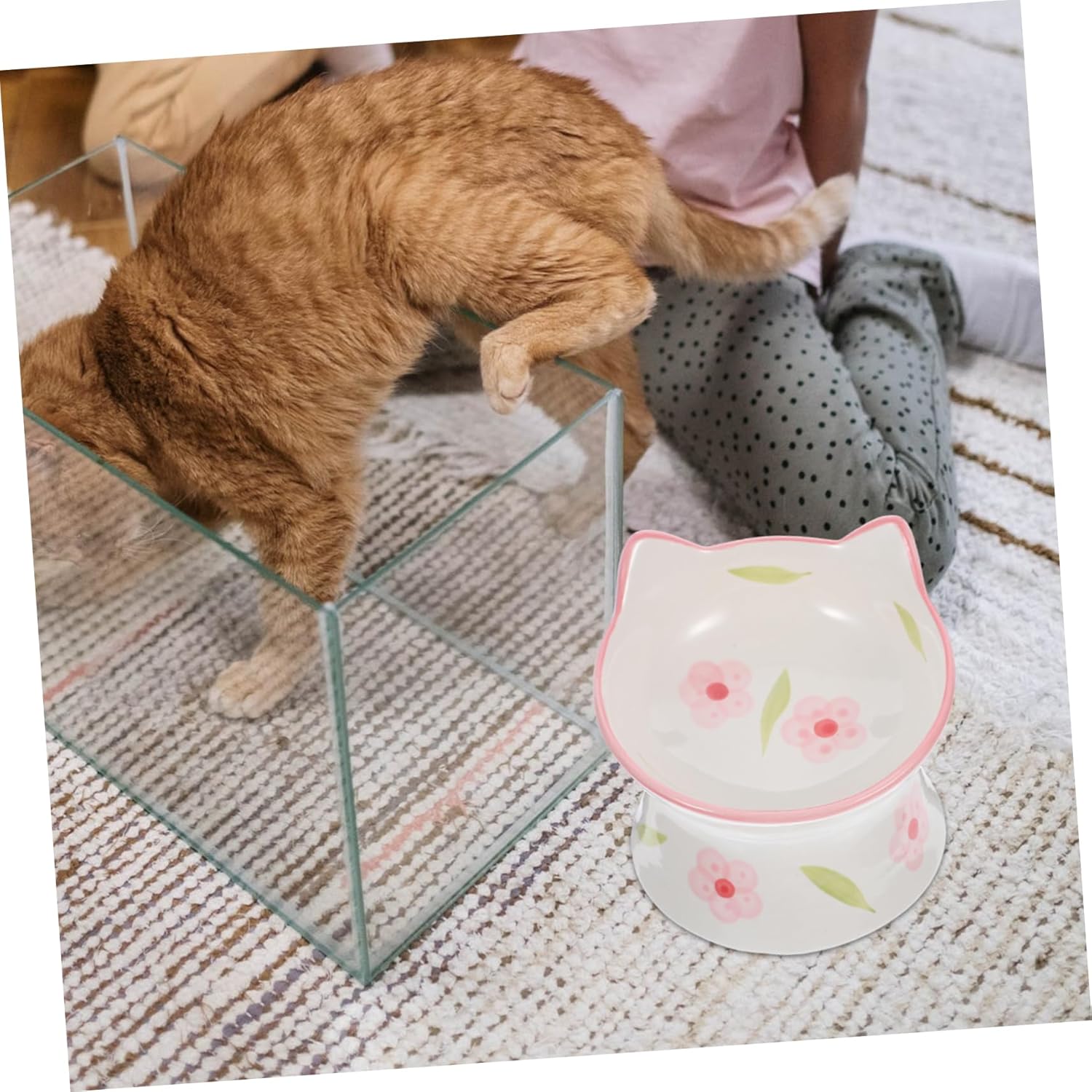 2pcs Capacity Raised Cat Bowl Pet Supplies for Cat and Puppy Feeder Neck Protection Design