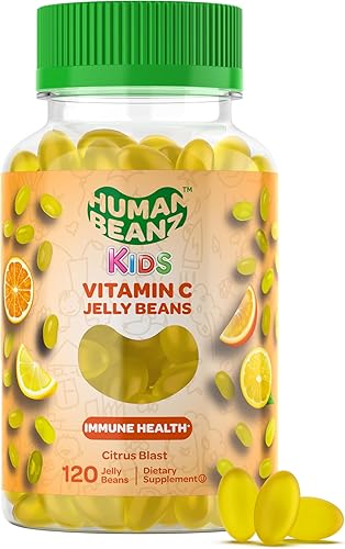 Human Beanz Gomitas de gelatina de vitamina C para niños, suplementos dietéticos de apoyo inmunológico, vegetariano, 120 granos de gelatina de