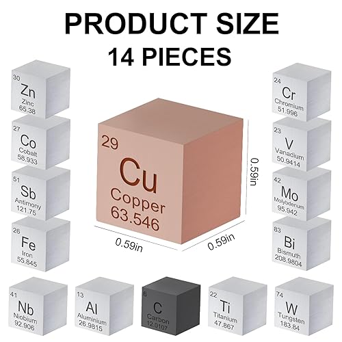 Miniatura 2 de Juego de 14 cubos de elementos de 0.59 pulgadas, cubo de tungsteno de metal, tabla periódica de elementos, tungsteno, molibdeno, titanio, níquel,