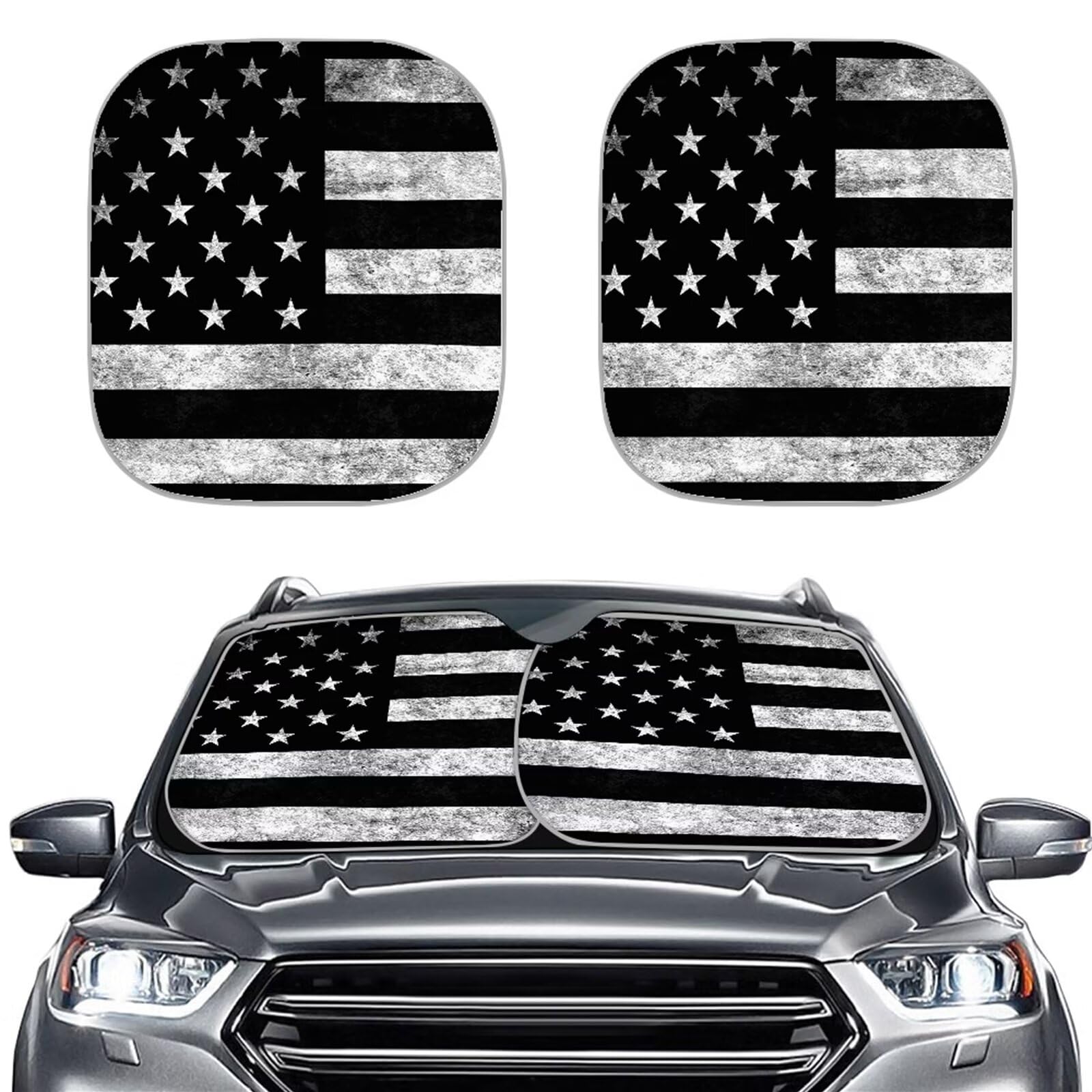 Howilath Vintage Black White Stripe American Flag Print Car Front Window Sunshade Keep Your Vehicle Cool Block Uv Rays Auto Interior Accessories Protector