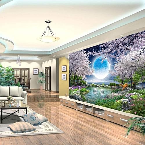 Miniatura 3 de Papel tapiz de pared 3D autoadhesivo para despegar y pegar diseño de árbol de luna lago efecto 3D póster de foto calcomanía extraíble grande
