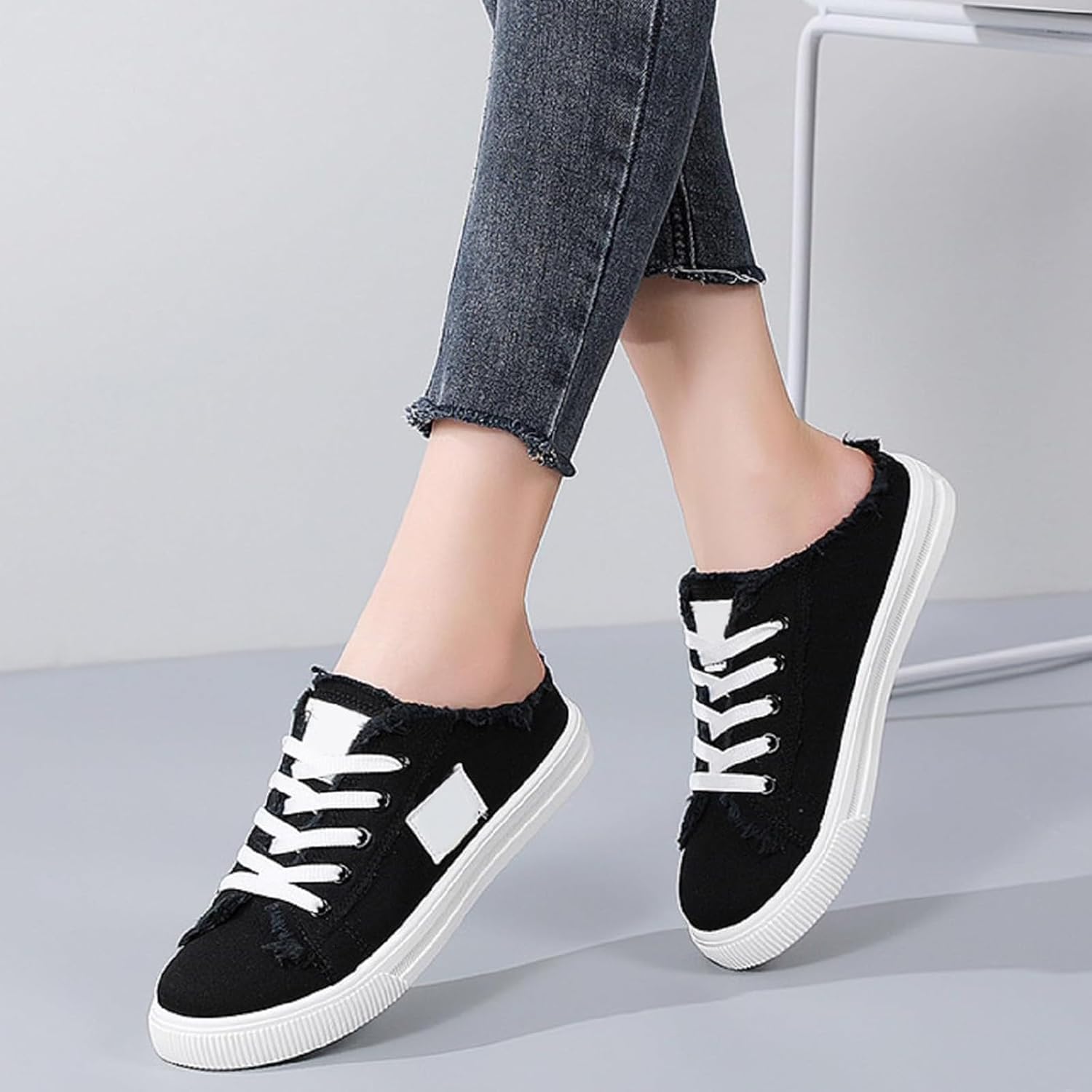 Canvas Shoes for Women Women's Fashion Sneakers Canvas Slippers Casual Shoe for Women Comfortable Mules Slip on Lazy Shoes Lightweight Breathable Flat Shoe Walking Outdoor Going Out Footwear