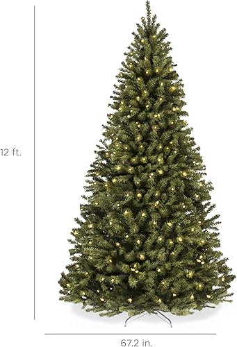 Miniatura 7 de Best Choice Products. Árbol de Navidad artificial con bisagras con luces incandescentes, soporte plegable, Metal Cloruro polivinílico, Verde, 6 pies