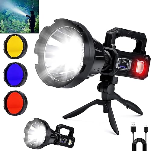 Linterna recargable de foco de mano de 3,000,000L, 6 modos, luz de punto LED superbrillante al aire libre, energía solar con trípode ajustable, luz