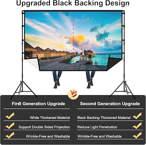 Miniatura 5 de TOWOND - Pantalla de proyector portátil con soporte, pantalla de proyector portátil de 100 pulgadas, respaldo negro, pantalla de cine para