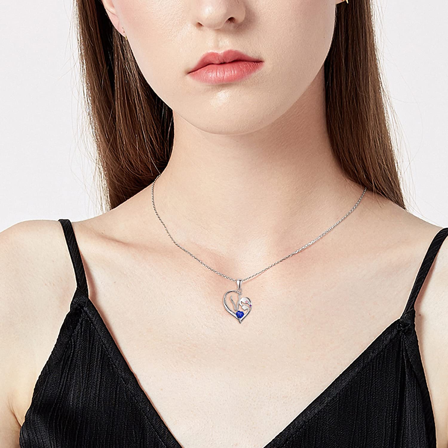 PRAYMOS Pferd Halskette Sterling Silber Herz Geburtsstein Kette Anhänger Pony Geschenk für Damen Frauen Mädchen Freund Pferdeliebhaber