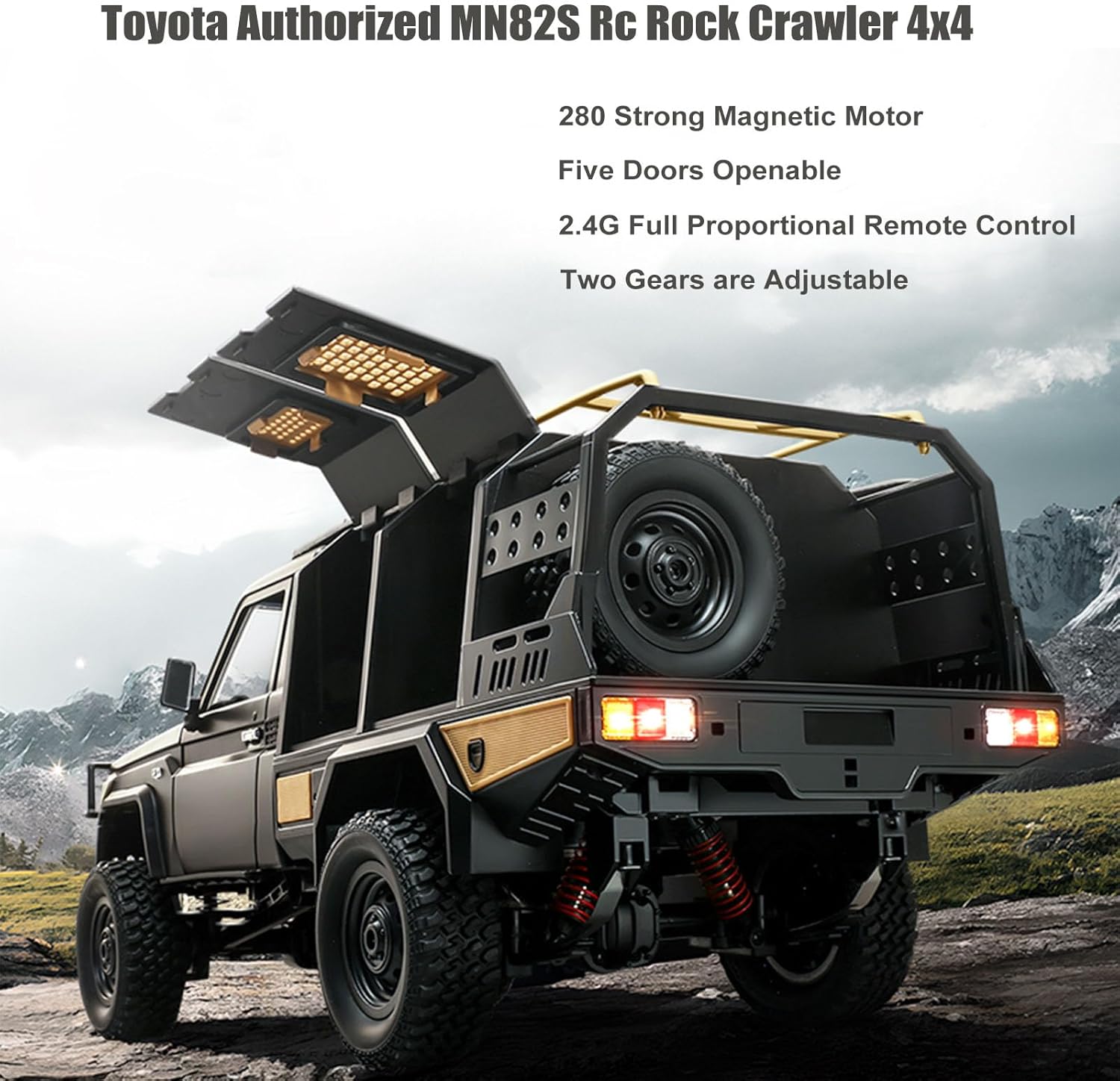 YIKESHU Remote Control Car, 1/12 Scale 4WD Off-Road Rc Cars with LED Lights, 2-Speed 2.4GHz Proportional Control, All Terrain RTR Hobby Toy for Adults (Black)