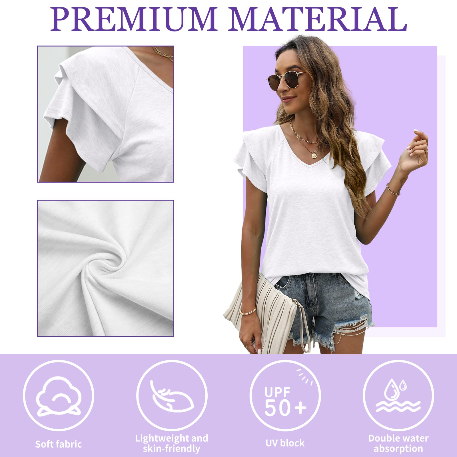 T Shirt Donna Estive con Scollo a V e Balze Manica Corta Magliette Donna Elegante Rilassato Bluse e Camicie da Donna