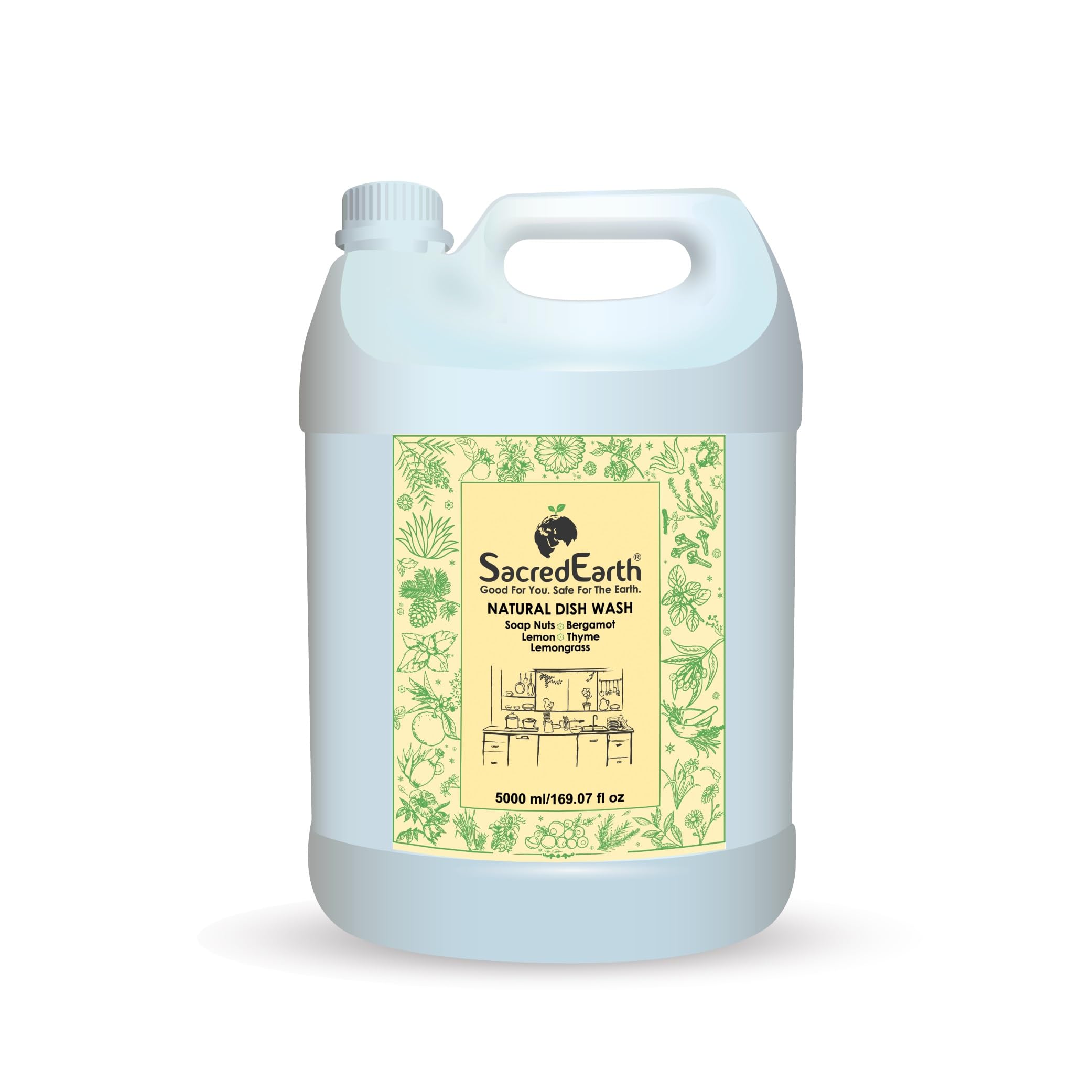 Natural Dish Wash Liquid with Soap Nuts, Lemon, Lemongrass, Thyme and Bergamot (5000 ml)