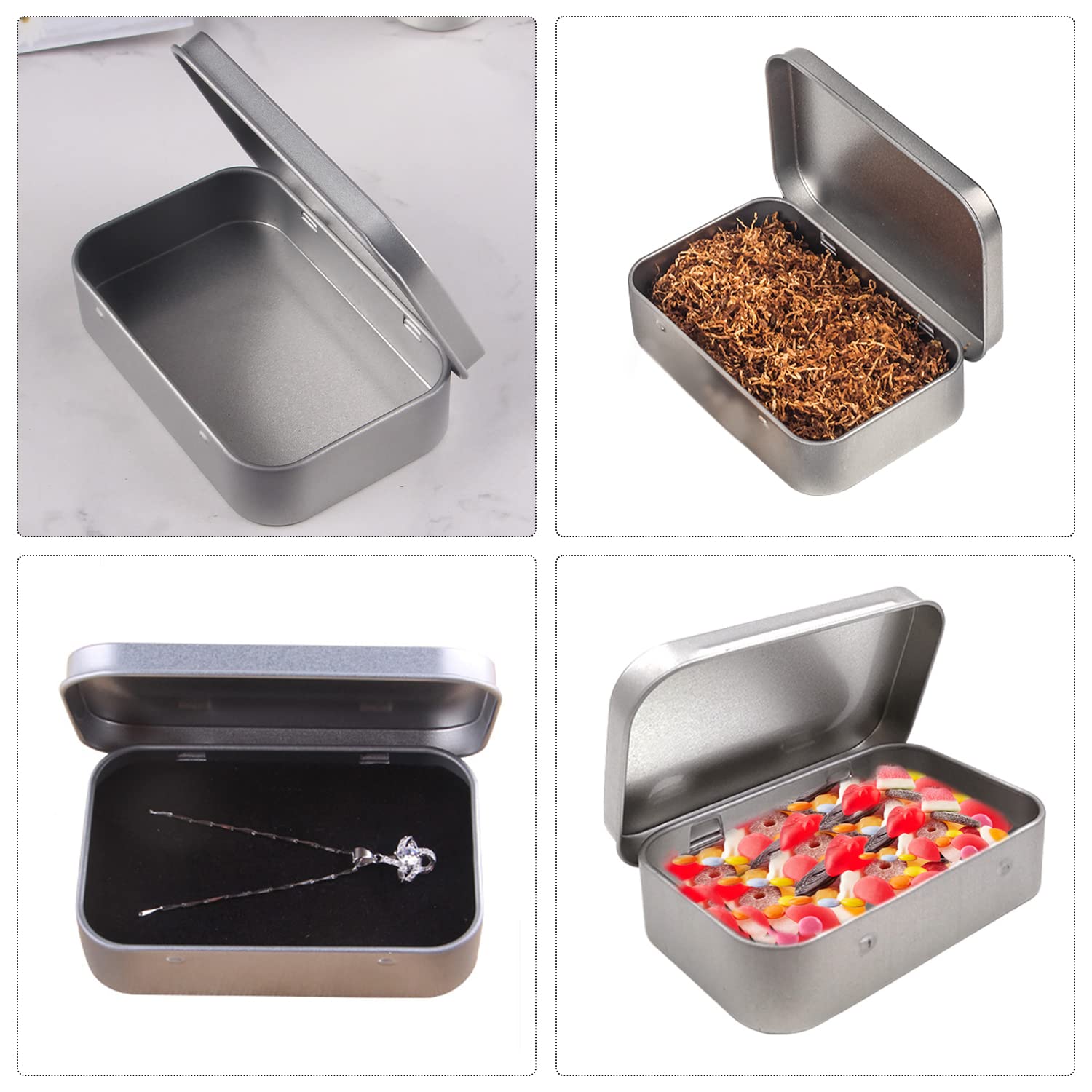 Blikdoos, rechthoekig, mini-box, metaal, zilver, opslag, metalen opbergdoos, rechthoekig, mini-opbergdoos voor geschenken, feestartikelen en andere accessoires (4 stuks