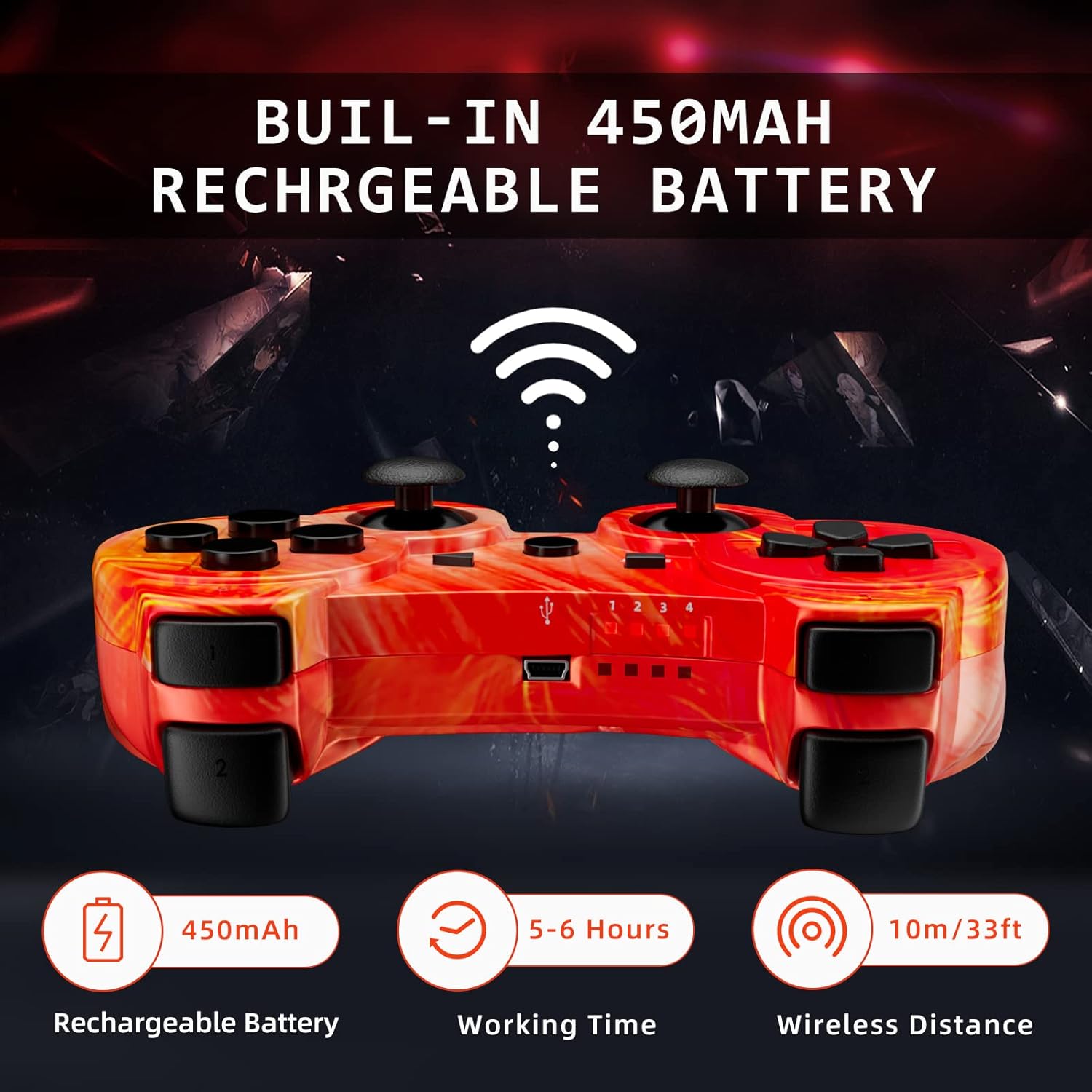 Boowen Wireless Controller for PS3, Controller for Sony PlayStation 3, 6-Axis High-Performance Motion Sense Dual Vibration Upgraded Gaming Controller, Compatible with PlayStation 3(Orange+Bronze)