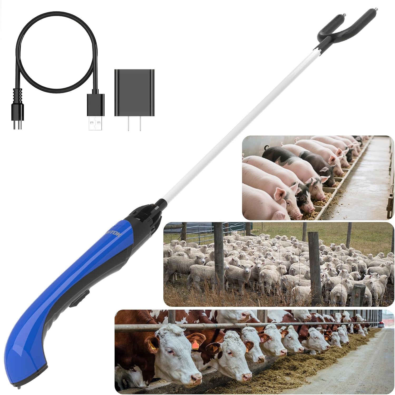 Electric Livestock Control Tool, Durable Extended Pole, Rechargeable 5000mAh Battery, IP45 Weatherproof, for Cattle and Pig Handling, Professional Farm Equipment