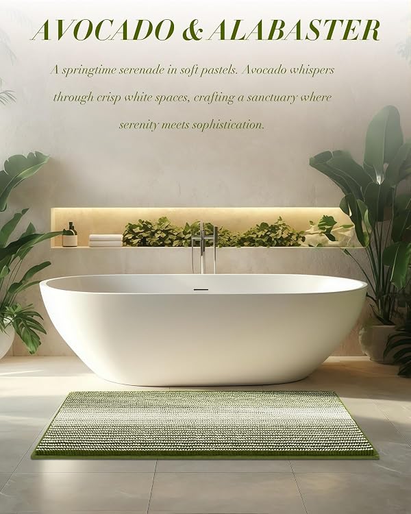 BSICPRO Large Chenille Bathroom Rugs, 24x36 Striped Bath Mats, Sage by BSICPRO - Used condition - Image 6