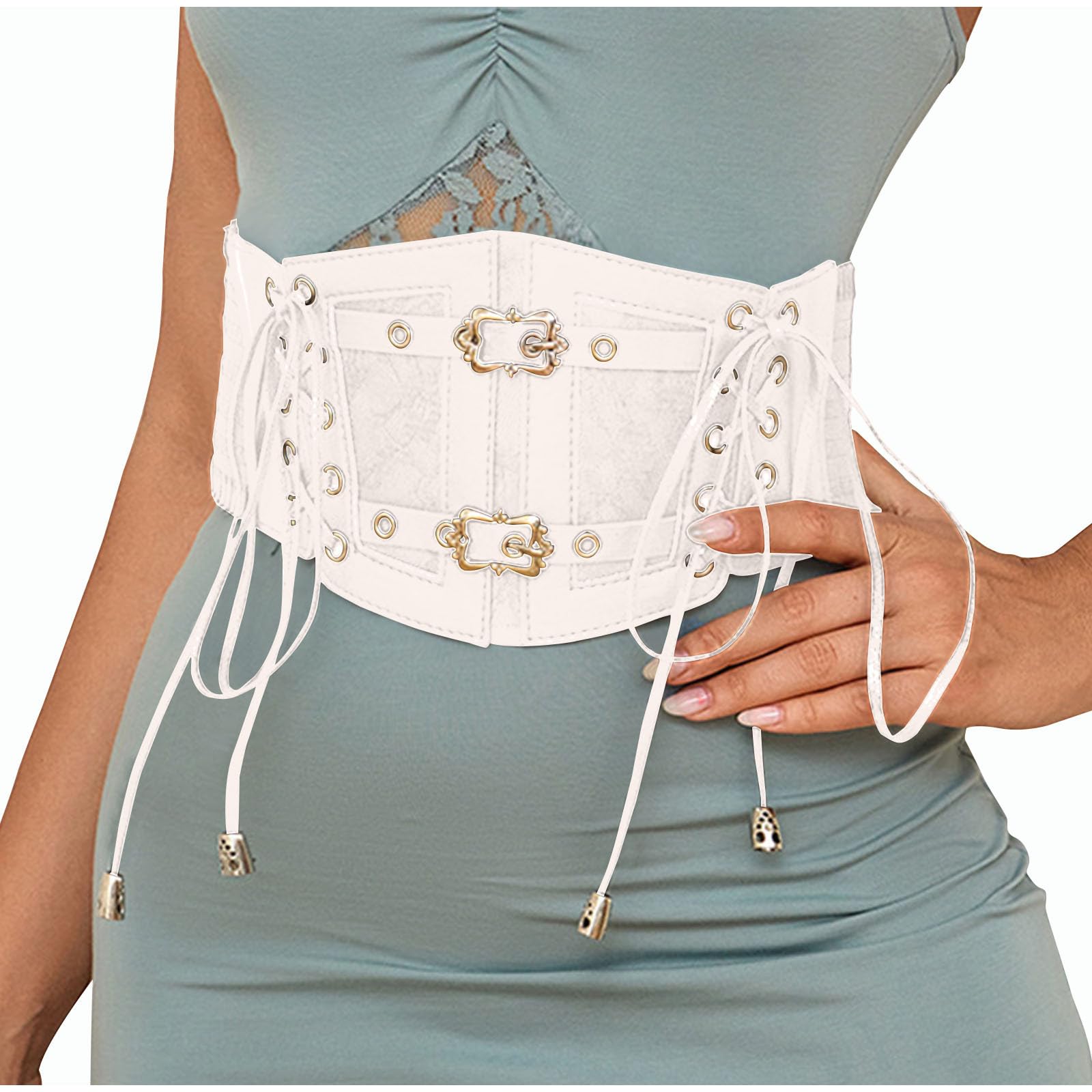 Xiaojmake Womens Lace-up Underbust Corset Wide Waspie Belt Elastic PU Leather Steampunk Renaissance Goth Waist Cincher