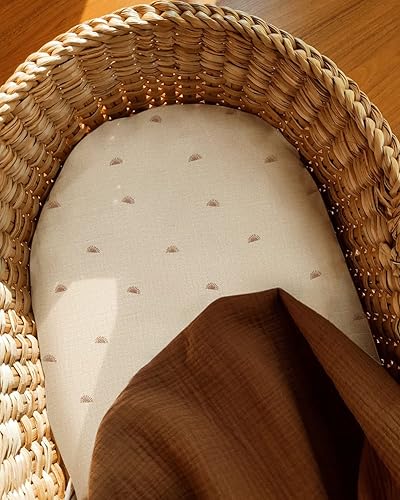 Miniatura 5 de Sábana de moisés de muselina para bebé, niña, niño, elegante y bohemio, de algodón, ajustada para reloj de arena ovalado y protector de colchón de