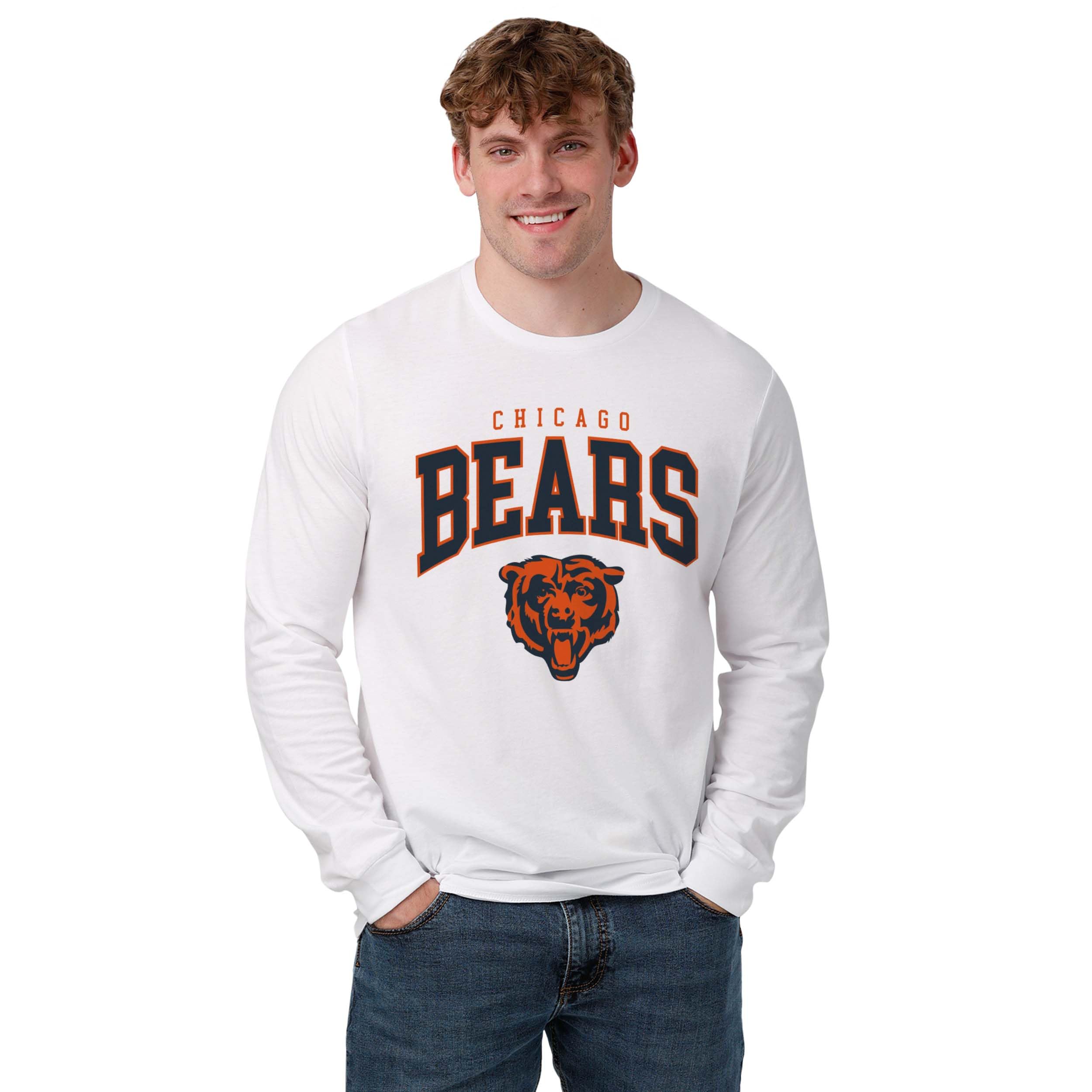 FOCO NFL Mens NFL Team Classic Arched Logo Long Sleeve White T-Shirt