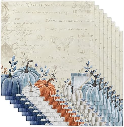 Elegant Pumpkins - Servilletas de tela de lino de 8 paquetes, servilletas reutilizables de mesa de cóctel para boda, fiesta, almuerzo, hotel,