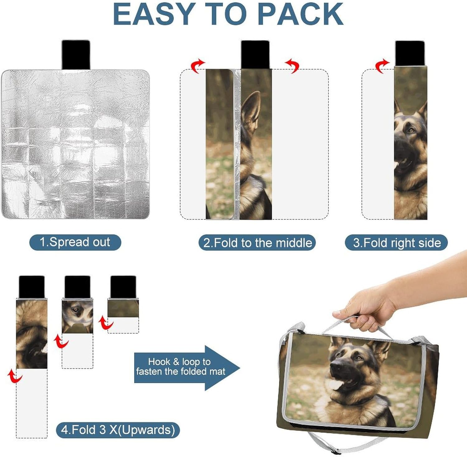 Animal German Shepherd Waterproof Picnic Blanket 58.3''x58.3'',Portable and Foldable Picnic Mat with Handle,Outdoor Blankets for Lawn Park Beach Travel