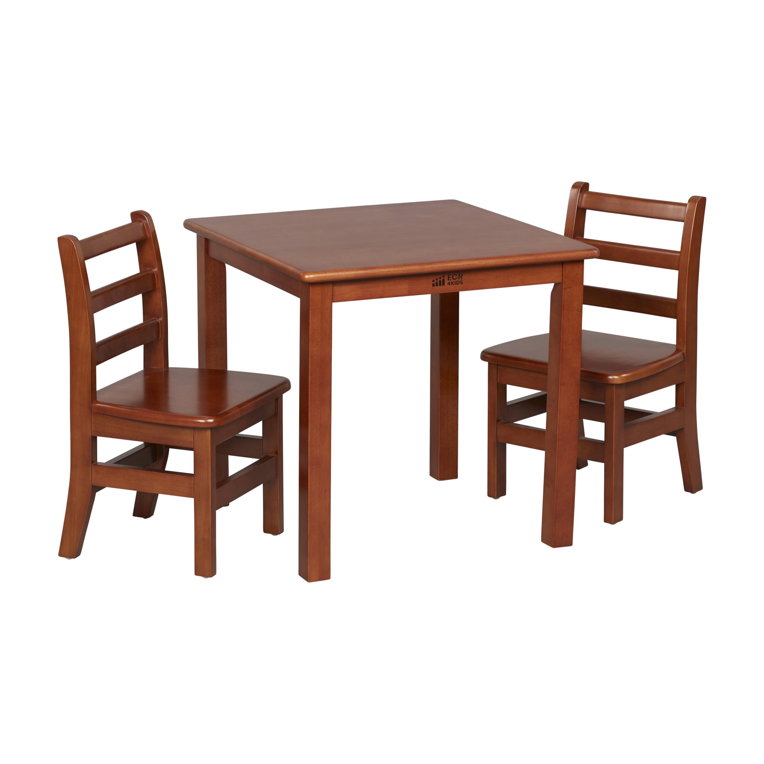 ECR4Kids 24in x 24in Hardwood Table and Chair Set, 12in Seat Height, Kids Furniture, Dark Walnut