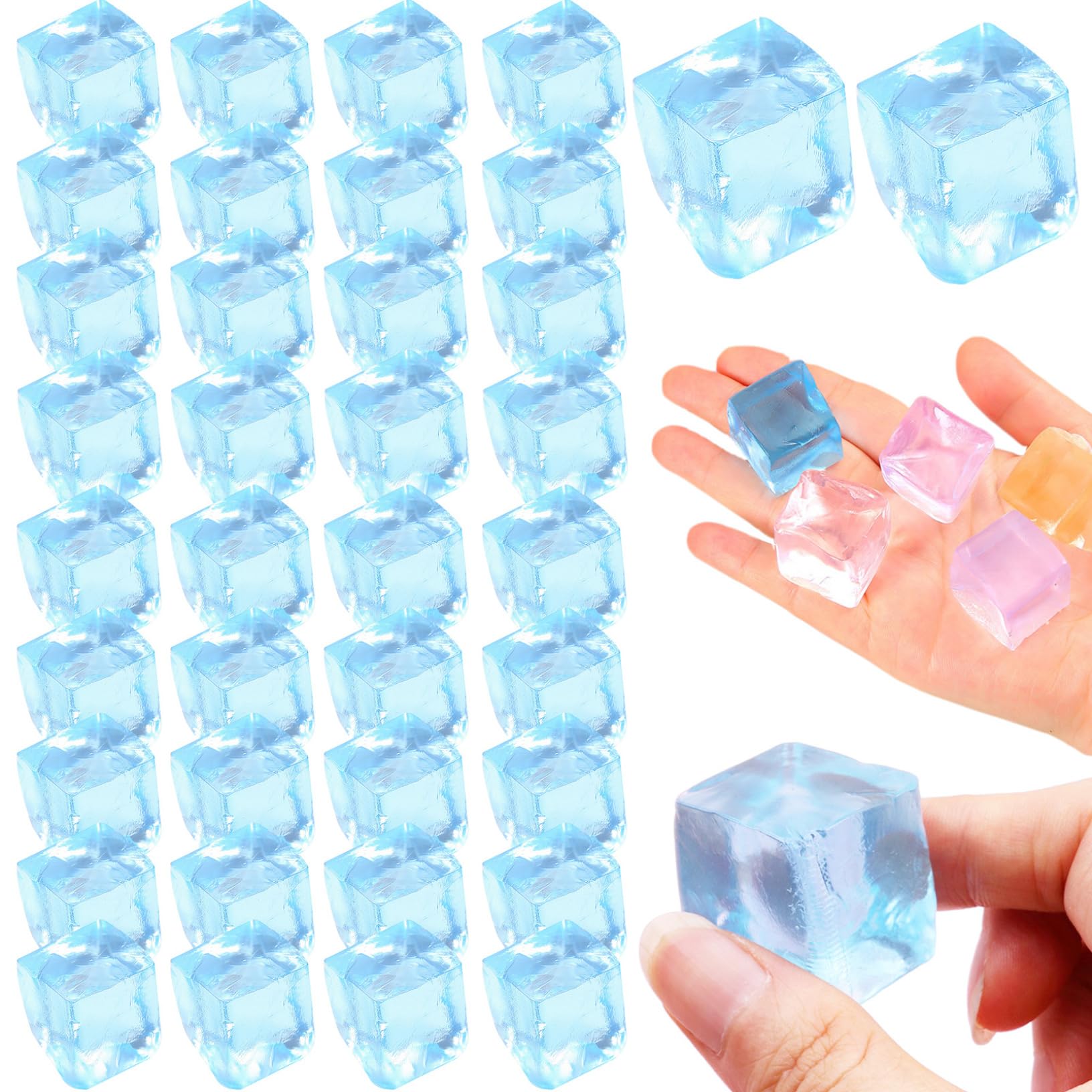 Ice Cube Stress Ball 50Pcs 0.9 inch Flexible Silicone Clear Block Squeeze Toys Portable Relief Toy for office Party Random Color - Ice Cube Stress Ball Squeeze Toys