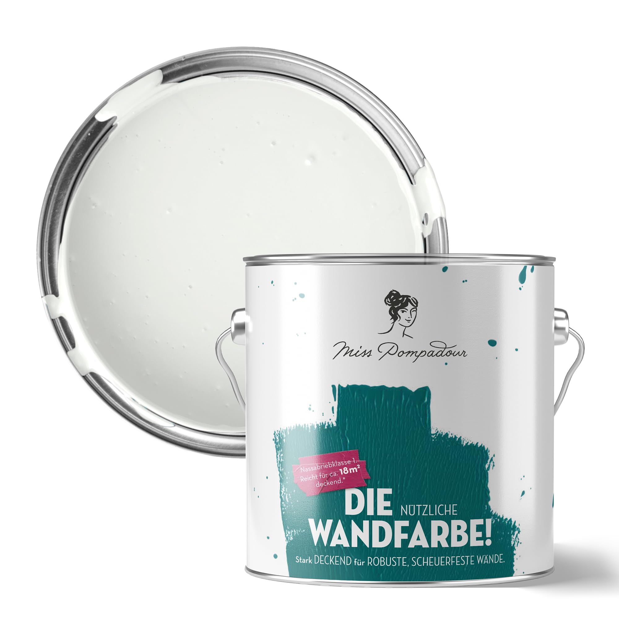 MissPompadour abwaschbare Wandfarbe Weiß mit Schmelz 2,5L - hohe Deckkraft & Ergiebigkeit - matte, scheuerbeständige Innenfarbe - geruchsarm, wasserbasiert, atmungsaktiv - Die Nützliche