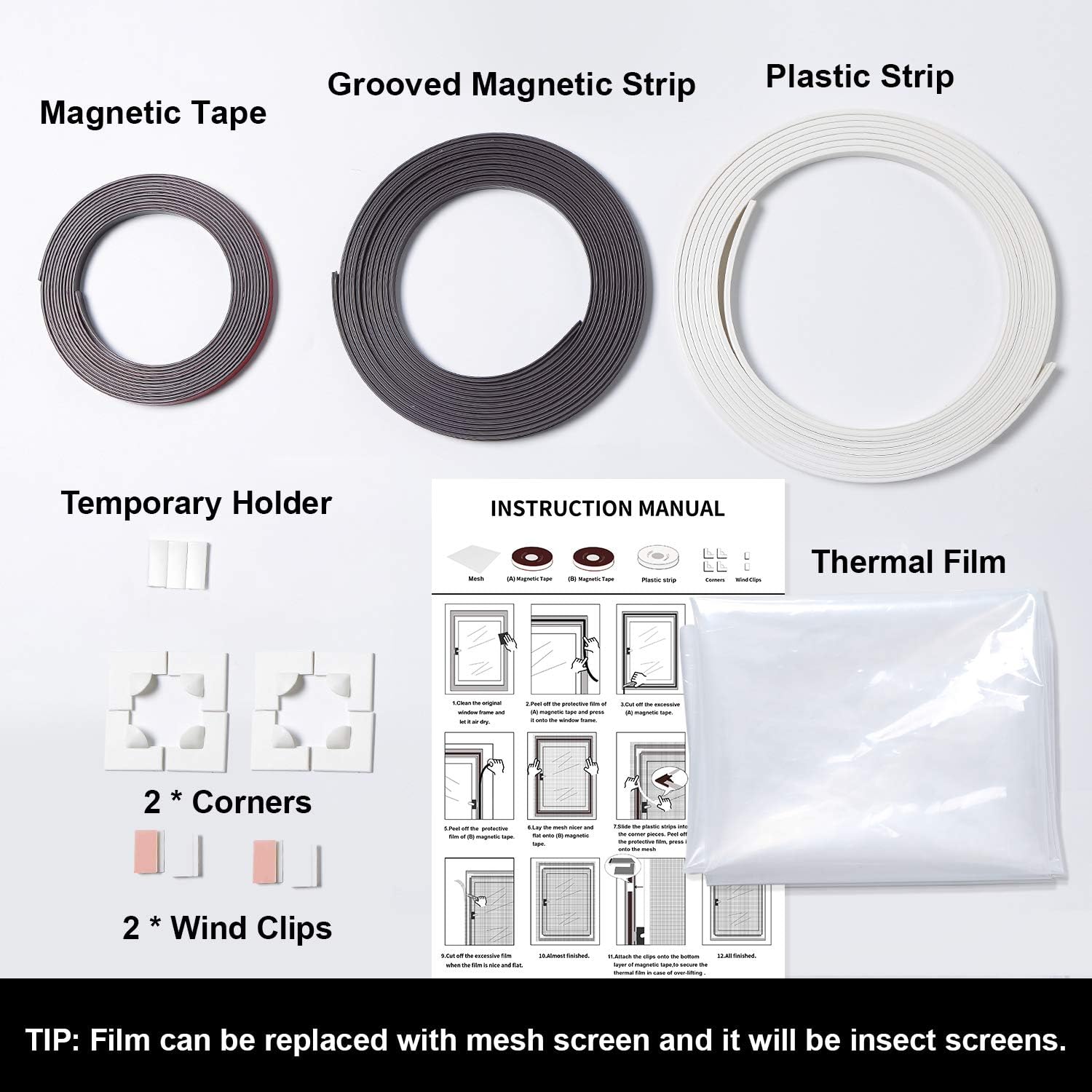 Magnetic Window Insulation Kit - Heavy Duty Window Insulation Film with Full Frame Magnetic Strip Size Up to 72"x 48" Max Warm in Winter and Cool in Summer
