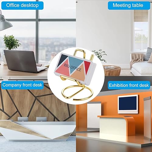 Miniatura 5 de Tarjetero para escritorio, bonito soporte de metal dorado para tarjetas de visita para hombres y mujeres, 1 paquete