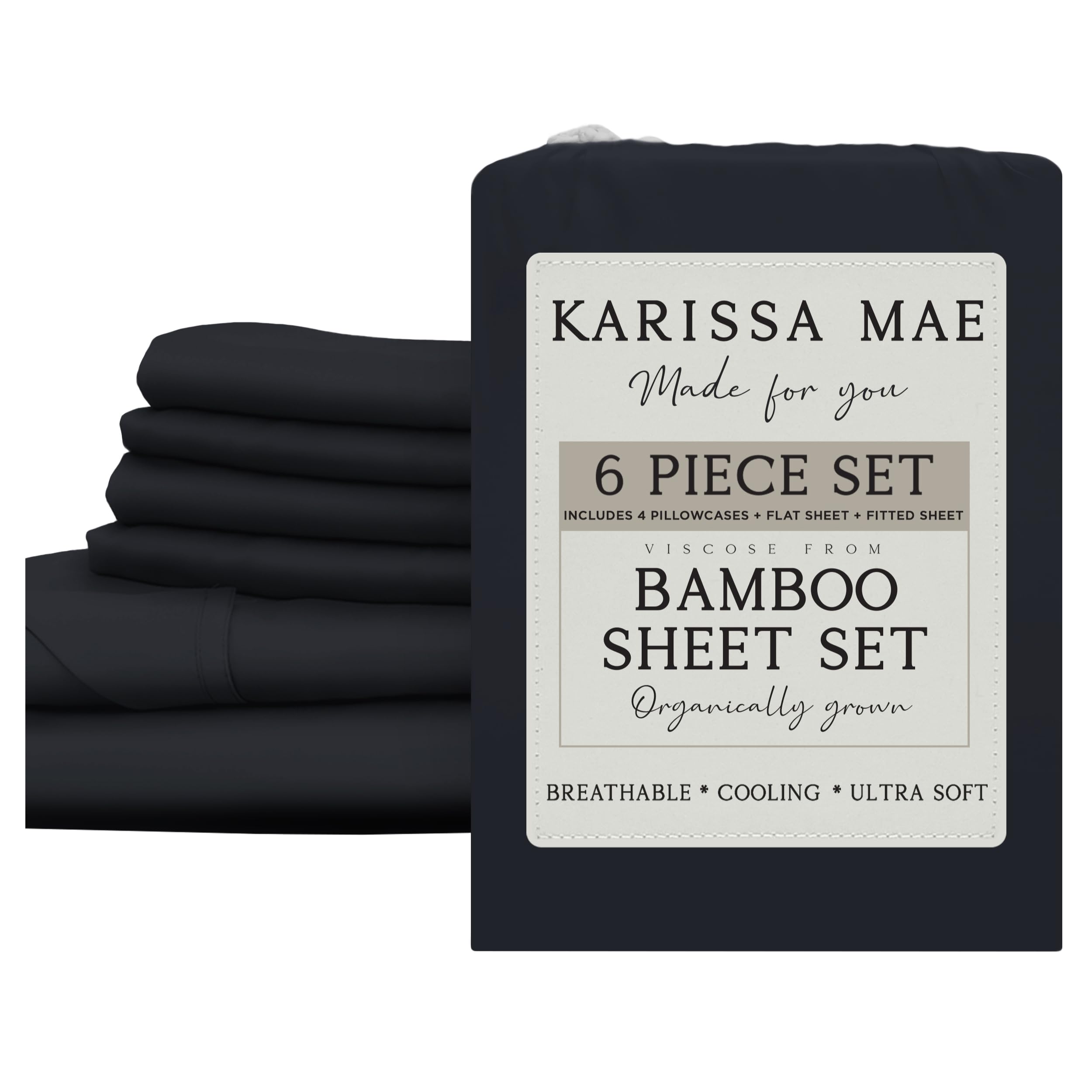 KARISSA MAE 6 Piece Luxury Bamboo Viscose Cal King Sheet Set, 4 Pillowcases