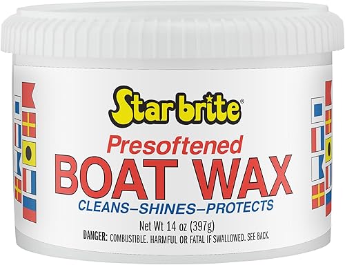 STAR BRITE Presoftened Cera en pasta – 14 onzas, brillo de alto brillo, protección UV, para superficies de fibra de vidrio, aluminio, cromo y