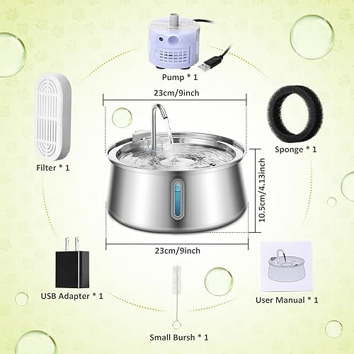 Miniatura 6 de ZEKIRY Fuente de agua para gatos de acero inoxidable, fuente de agua automática para mascotas de 134 oz4 L con ventana de nivel de agua, dispensador