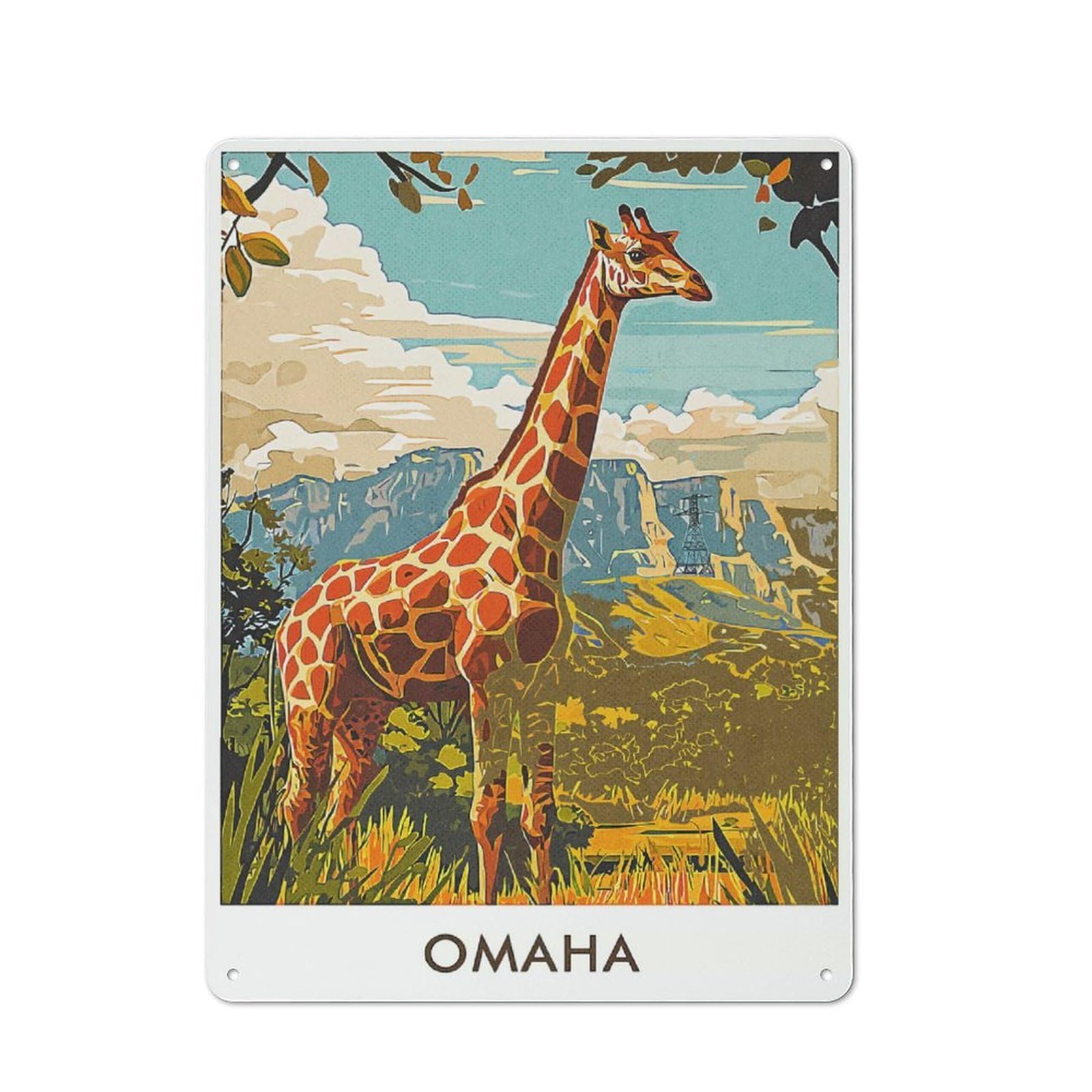 Junmoney Style-7 Giraffe Omaha Vintage Metal Sign 40X30cm For Lounge Or Reading Corner, For A Room Refresh Centred On Metal Wall Decor