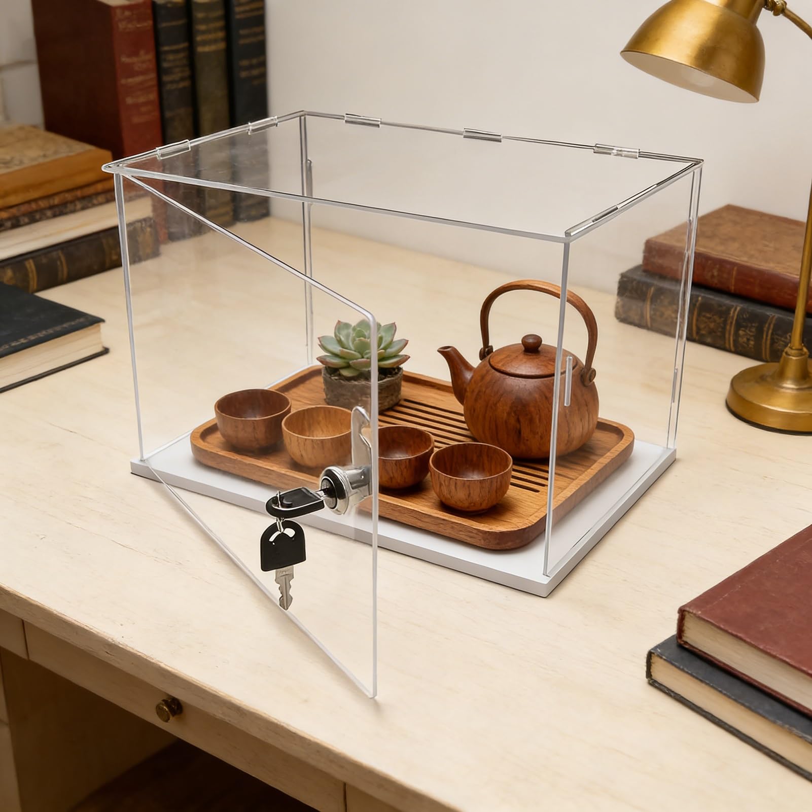 Caja expositora de acrílico, Vitrina Transparente de acrílico con Cerradura y Llave, Caja de Almacenamiento a Prueba de Polvo para coleccionables, contenedor Expositor de 4 a 18" con Base bl