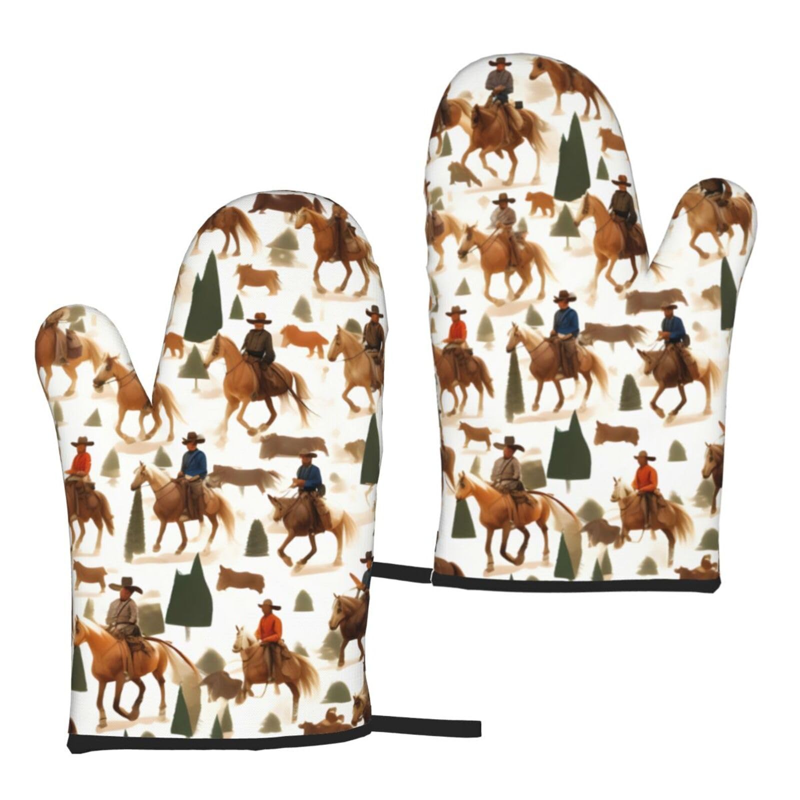 Cowboy Ride Horse Print Heat Resistant Universal Fit Oven Microwave Gloves Home Cooking Baking Grilling