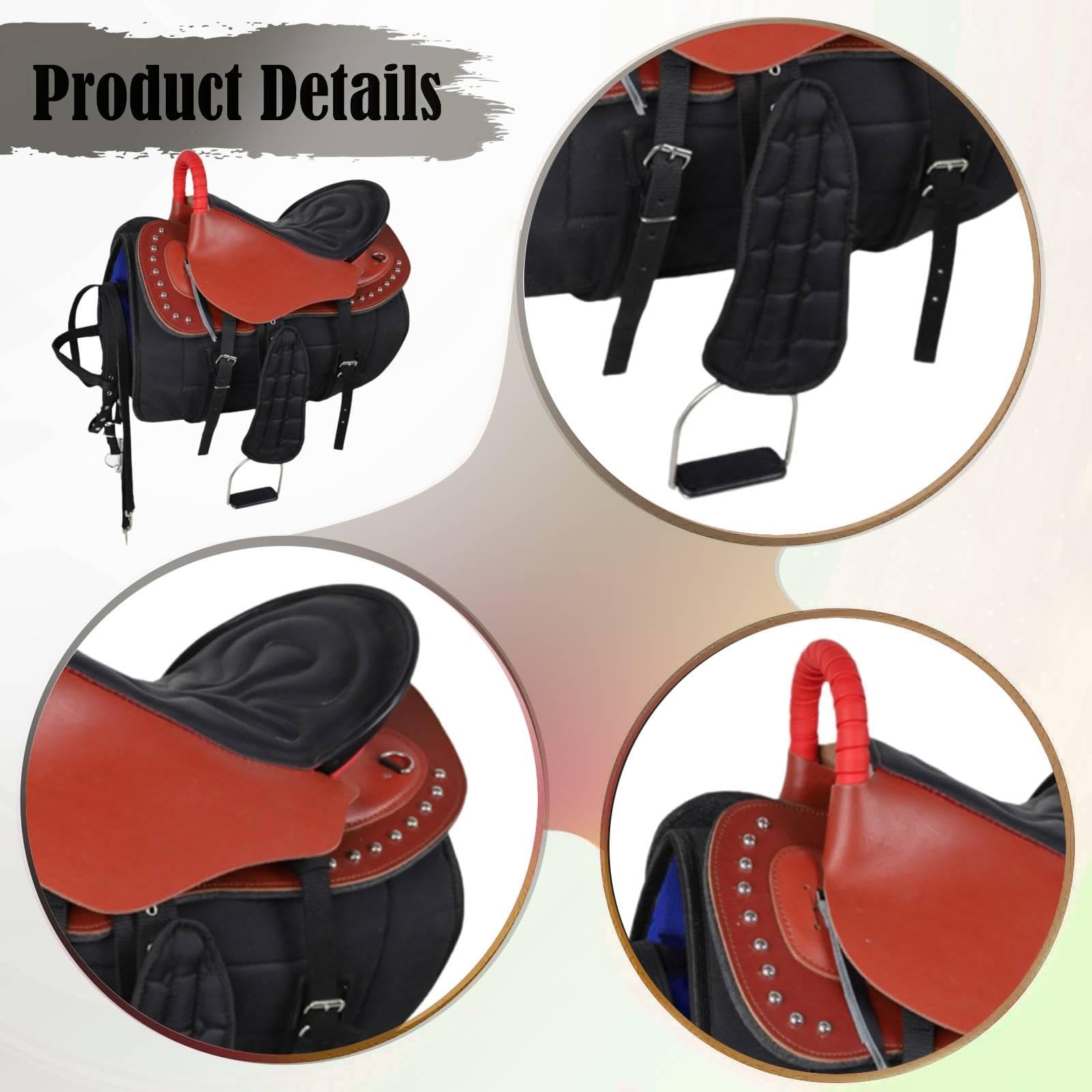 Silla de Montar para Caballo con Equipo Ecuestre Práctico Asiento de Montar Resistente Al Desgaste Juego de Correas Seguro Y Almohadilla Confortable a