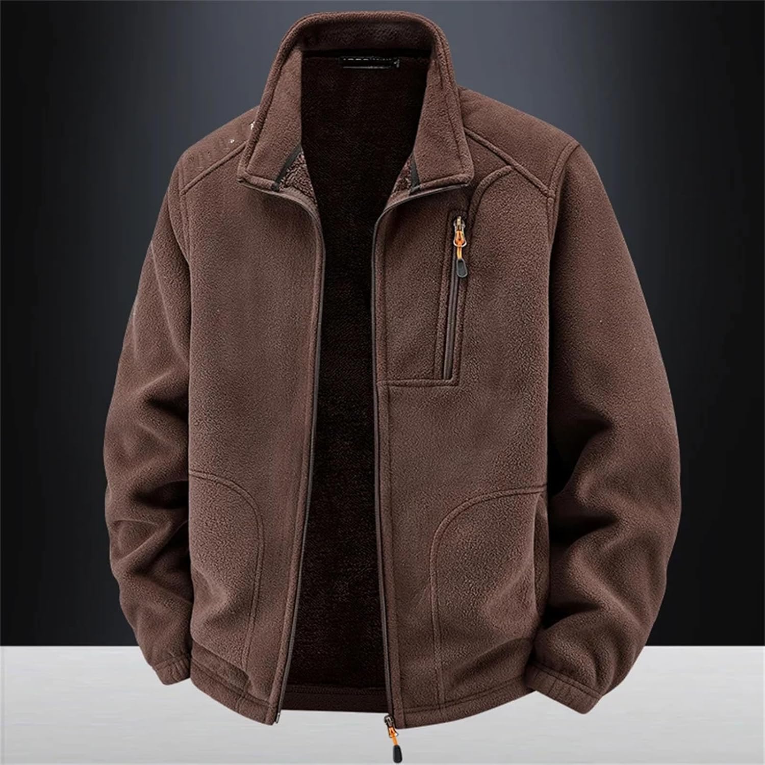 Mens Outdoor Polar Fleece Winter Jacket Stand-up Collar Warm Breathable Hiking Coats