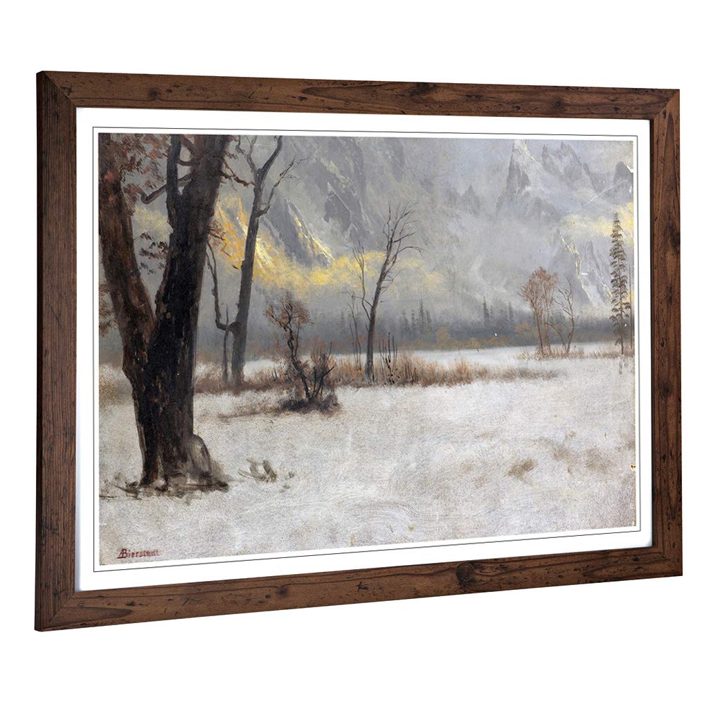 Big Box Art Framed Print of Albert Bierstadt Winter Scene No.2 Design | Wall Art Picture | Home Decor for Kitchen, Living Room, Bedroom, Hallway, Walnut, A2 / 24.5x18 Inch / 62x45cm