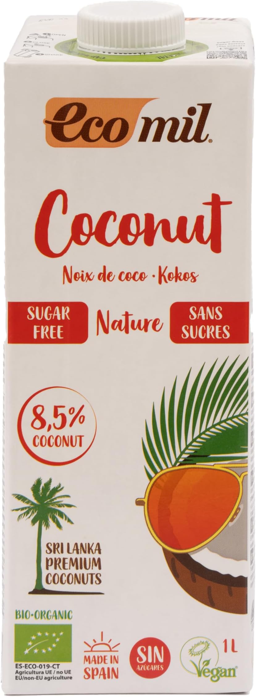Ecomil Coconut Milk Nature, Sugar Free, 1L