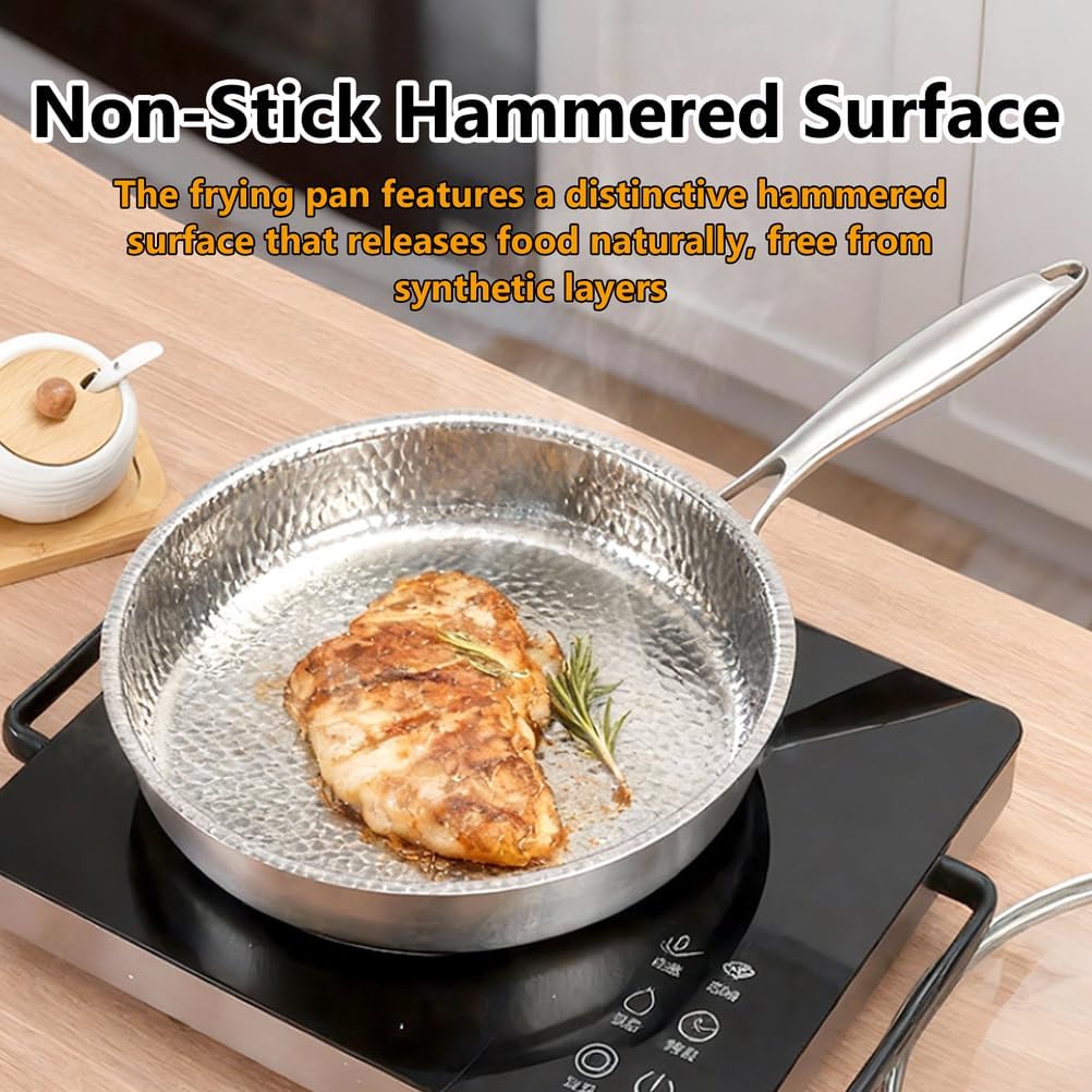 Hammered Pan, 2026 New Upgrade Non Stick Frying Pans with Solid Titanium Spatula, No-Coating Nonstick Skillet, Ultra-Durable, Scratch-Resistant, Even Heating for Cooking with All Cooktops,No l