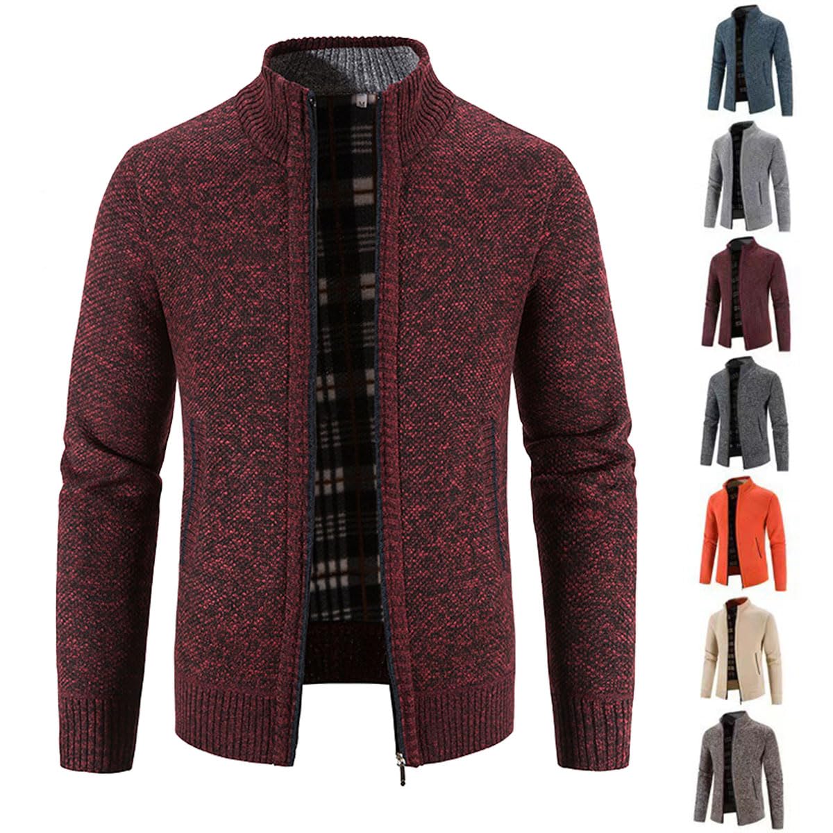 Cárdigan de Hombre con Cremallera, cárdigan cálido Informal con Cuello Alto, suéter Grueso, cárdigan de Abrigo de Invierno con Cremallera, Chaqueta de Invierno de Estilo Urbano (M,Rotwein)