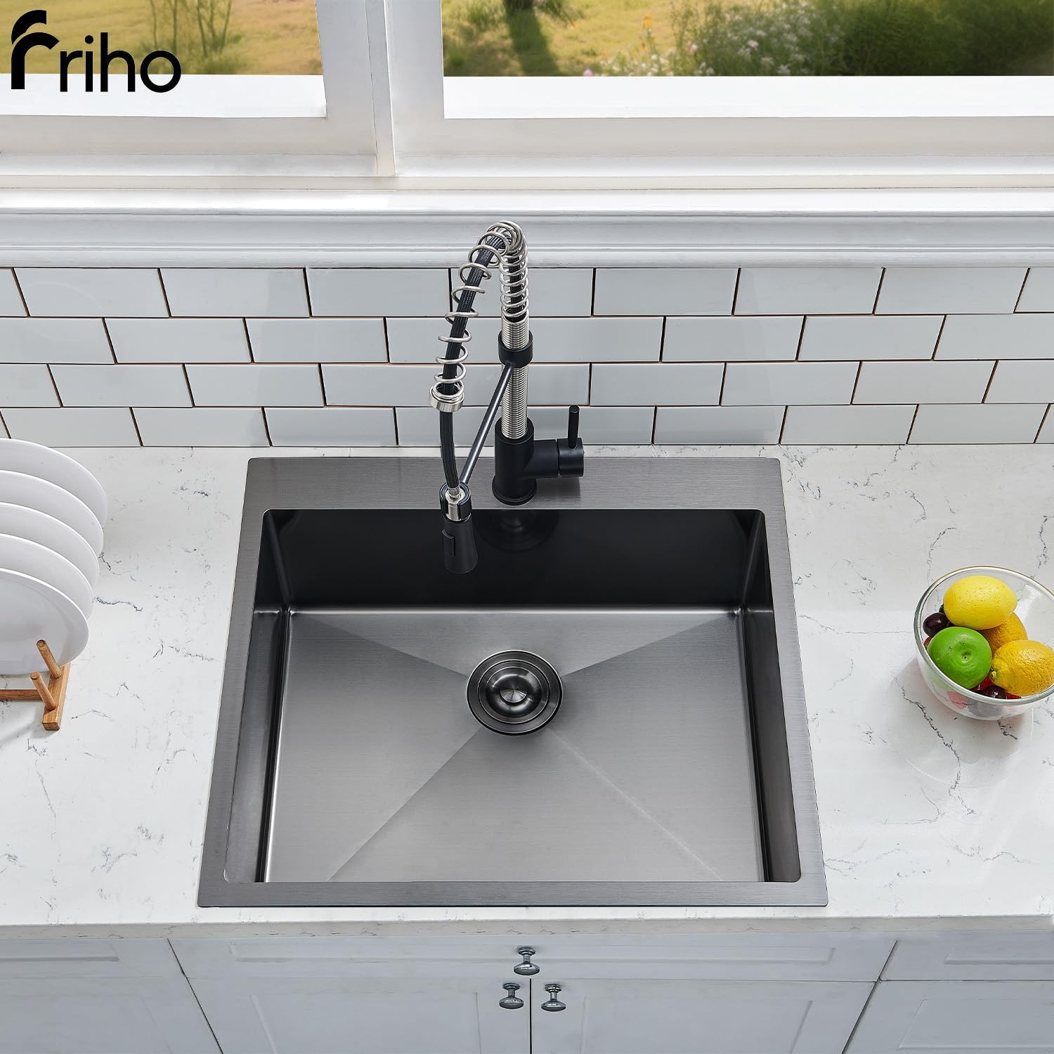 Friho 25x22 Inch Black Drop In Kitchen Sink, Stainless Steel Square RV Laundry Utility Sink, 25 Inch Topmount Deep Small Single Bowl Kitchen Sink