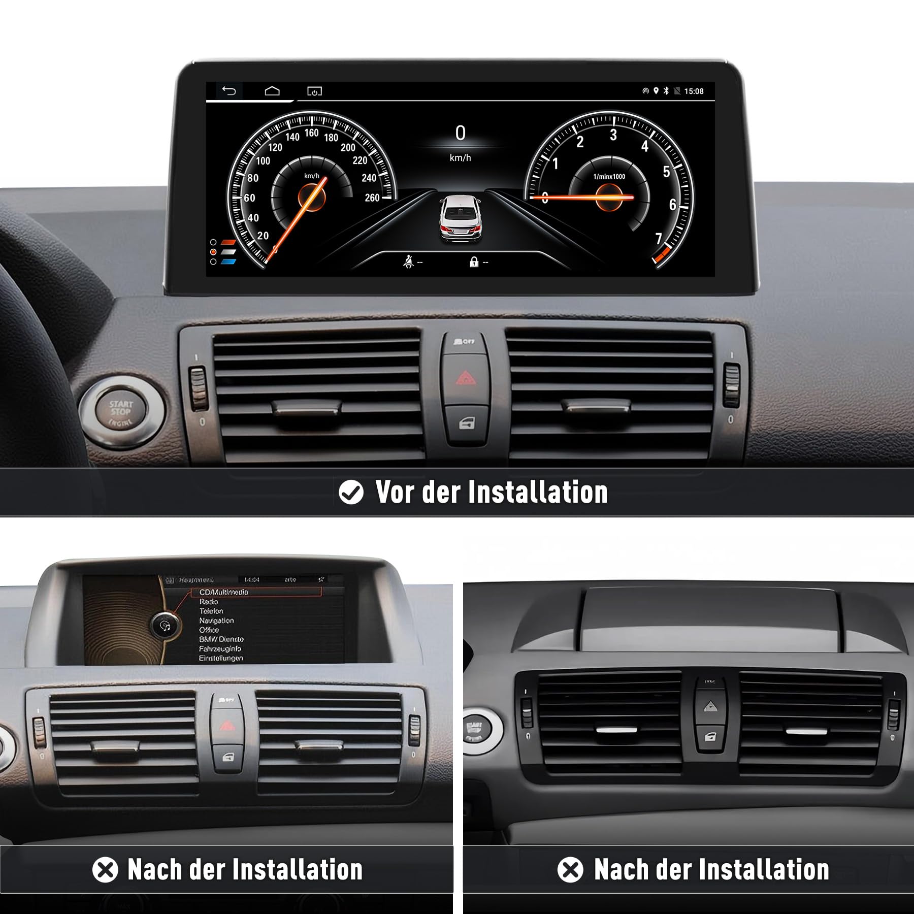 Autoradio Android 14 touchscreen da 10,25 pollici per BMW Serie 1 E81/E82/E87/E88 (2004-2008) con sistema CCC, CarPlay wireless/Android Auto, ricambi originali, navigazione GPS, Mirror Link