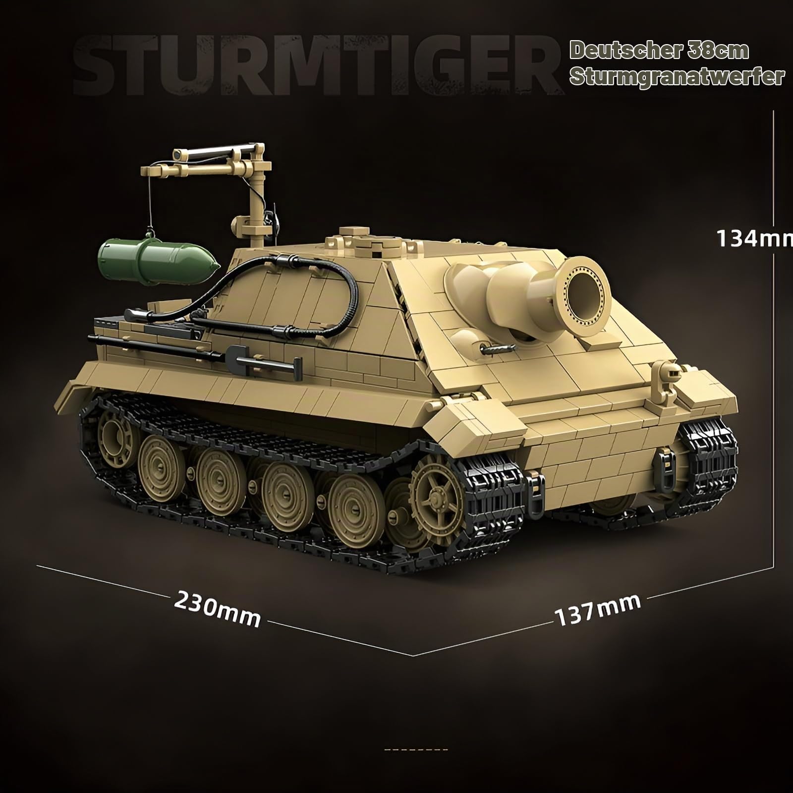 SturmTiger Panzer Bausteine Bausatz, 1394Stück TurmTiger Deutsch 38cm Sturm Mörser Fahrzeuge Modell Spielzeug, WW2 Armee Militär Waffen Klemmbausteine Kit, Ideen Geschenke für Teens Erwachsene