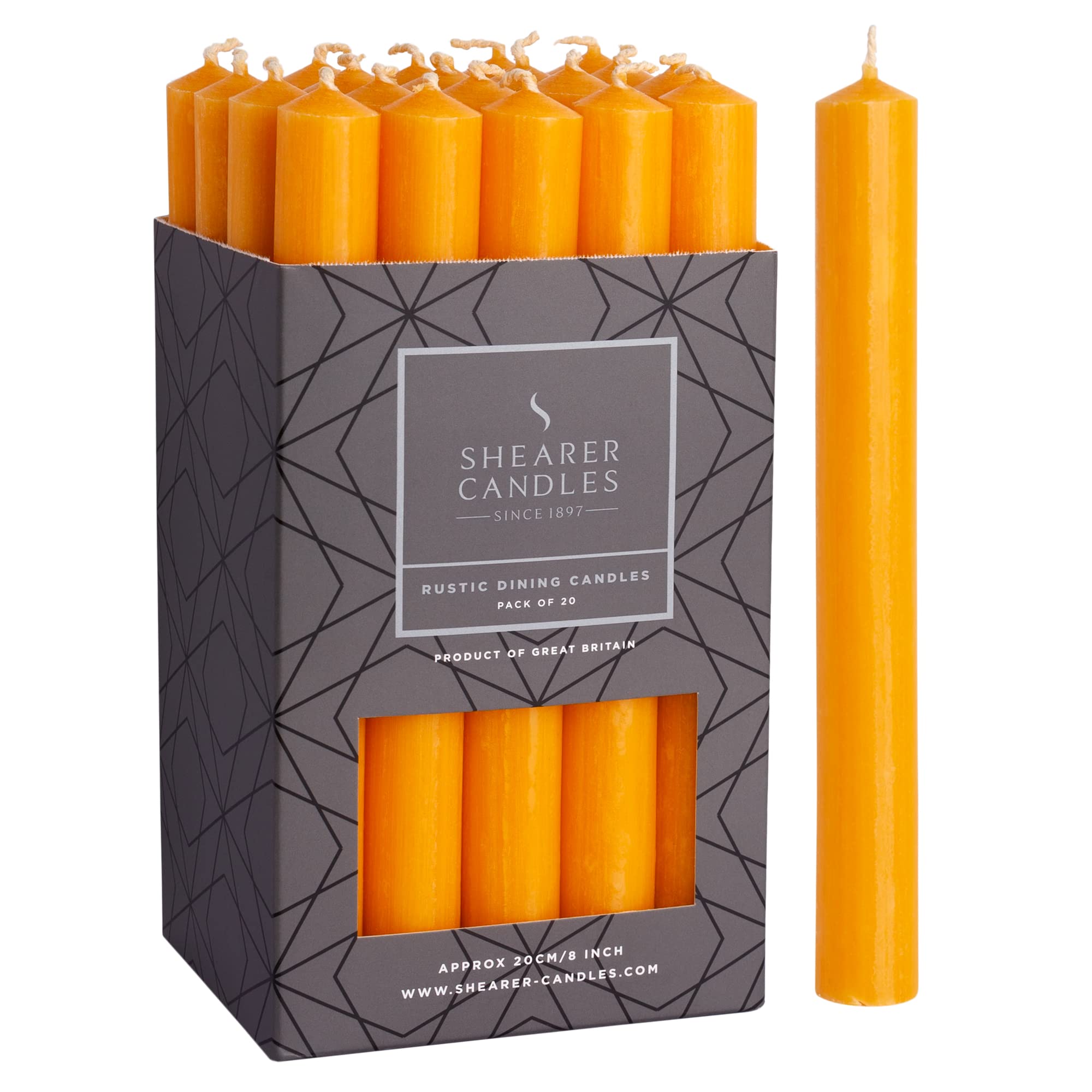 Shearer Mango Candles - Dinner Candles - 8 Inch - Unscented Dinner Candles - 8 Hour Burn Time - 20 Pack