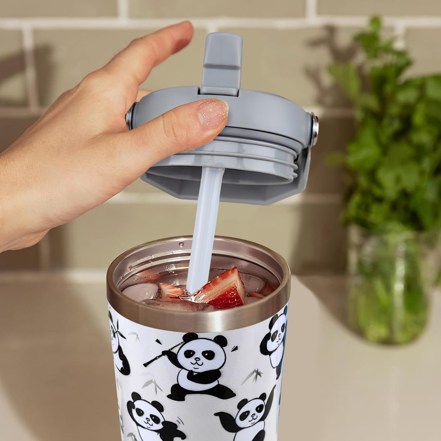 Panda Gifts for Women 30 oz Panda Tumbler with Handle Coffee Cup Tumblers with Flip Straw and Top Handle Stainless Steel Coffee Mug 30oz - Image 4