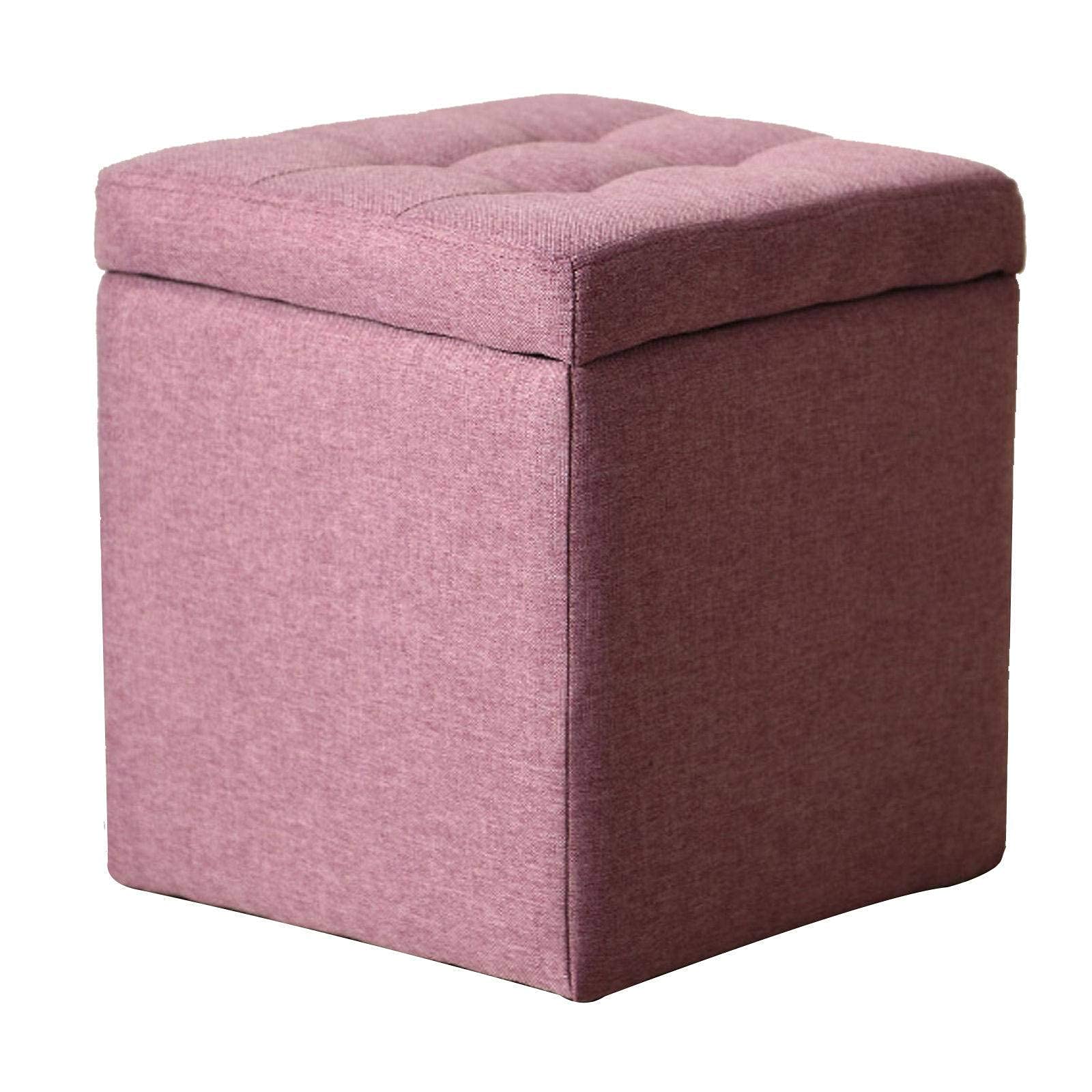 Ottoman de rangement violet en lin, pouf repose-pieds de salon polyvalent et respirant 18 L