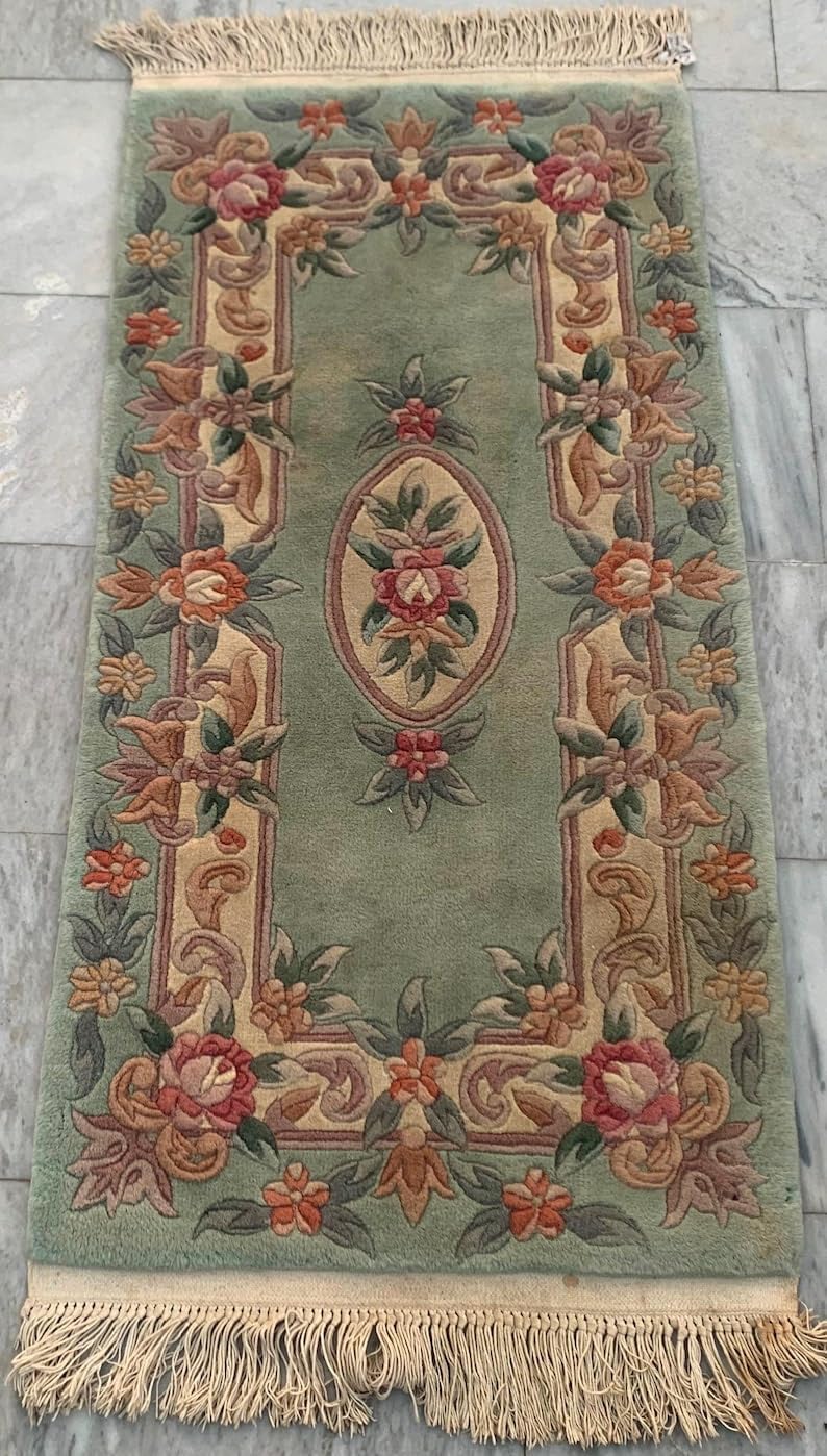 2x4 Vintage Chinese Art Deco Boho Rug – Handwoven Home Décor Carpet – 123 x 62 cm
