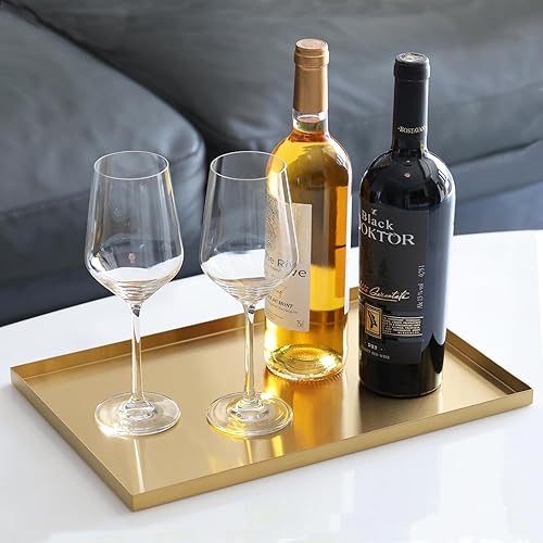 Vista 9 de FREELOVE Bandeja dorada para decoración de latón para tocador de baño, portavelas pequeño, jabonera rectangular, placa cuadrada cepillada, mesa