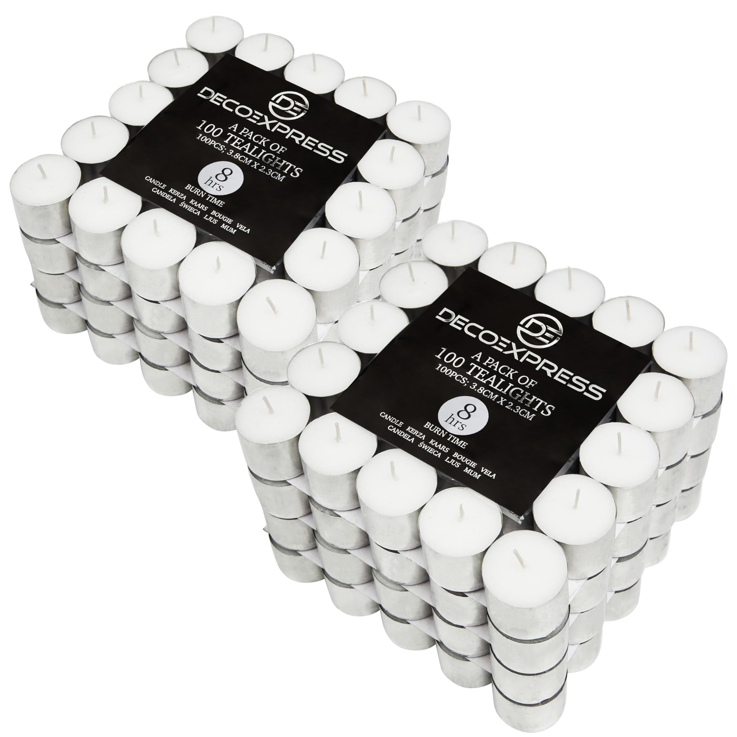 Deco Express Unscented Tealight Candles - White - 8 Hours Burn Time - Pack of 200