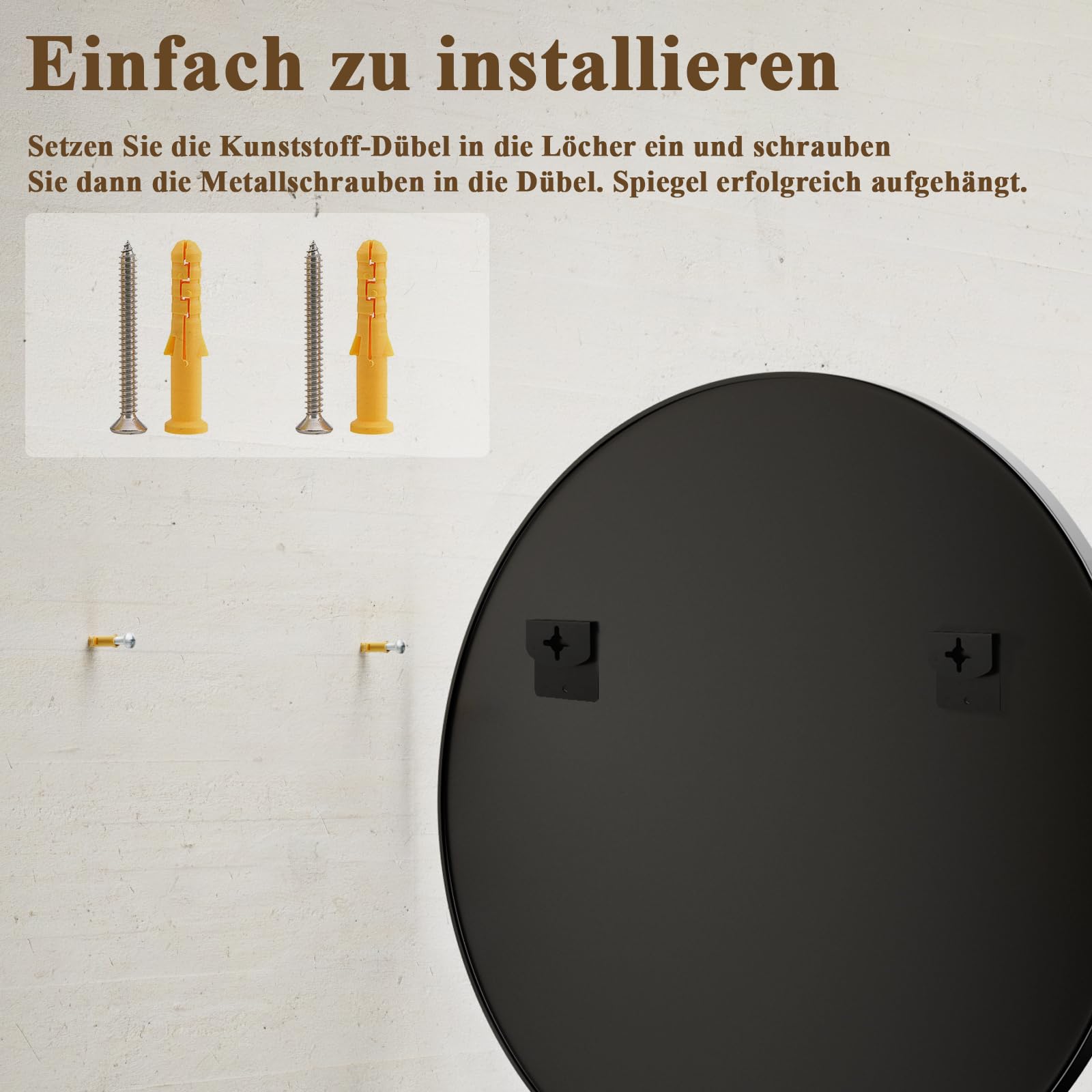 Spiegel Rund Schwarz 122cm, runder Wandspiegel mit Aluminiumrahmen, Einfache Montage, Modern Spiegel zum Aufhängen und Anlehnen für Badezimmer, Wohnzimmer, Schlafzimmer