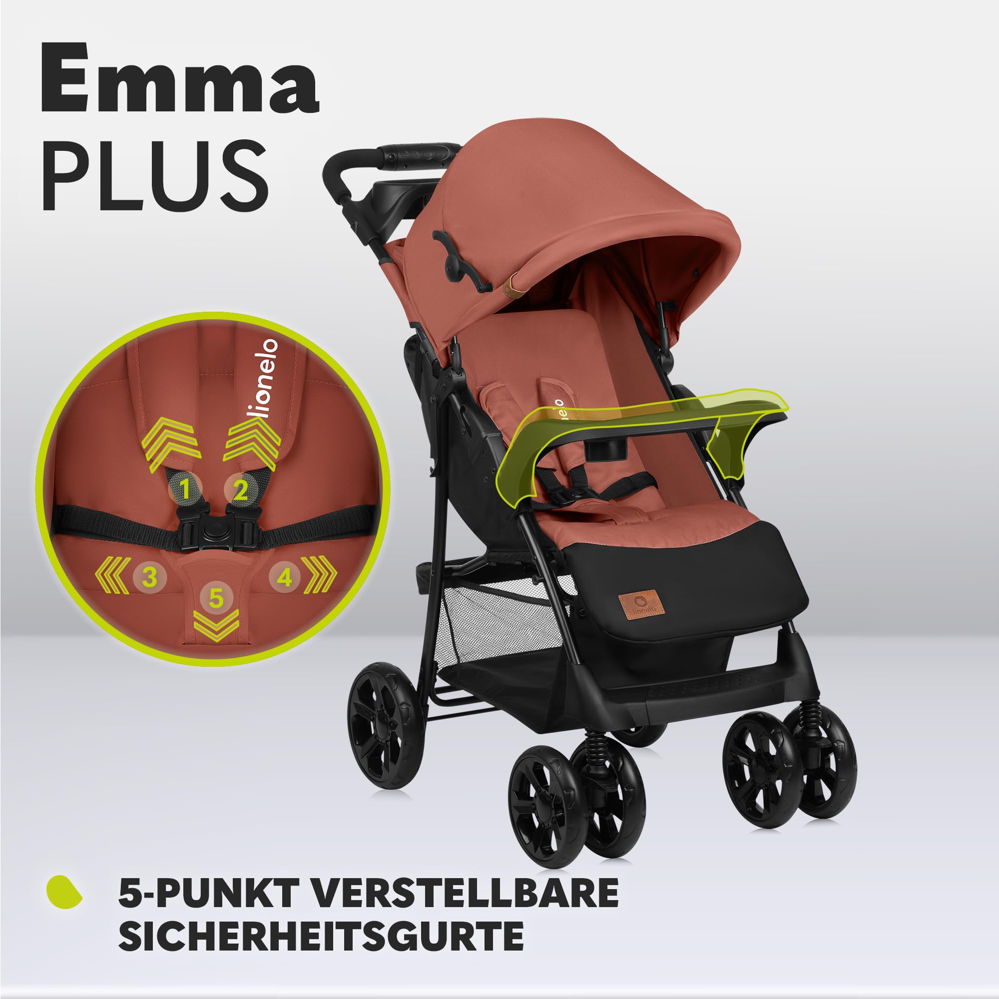 LIONELO Emma Plus Kinderwagen bis 15 kg, Buggy mit Liegeposition, zusammenklappbar, große Räder, großer Korb